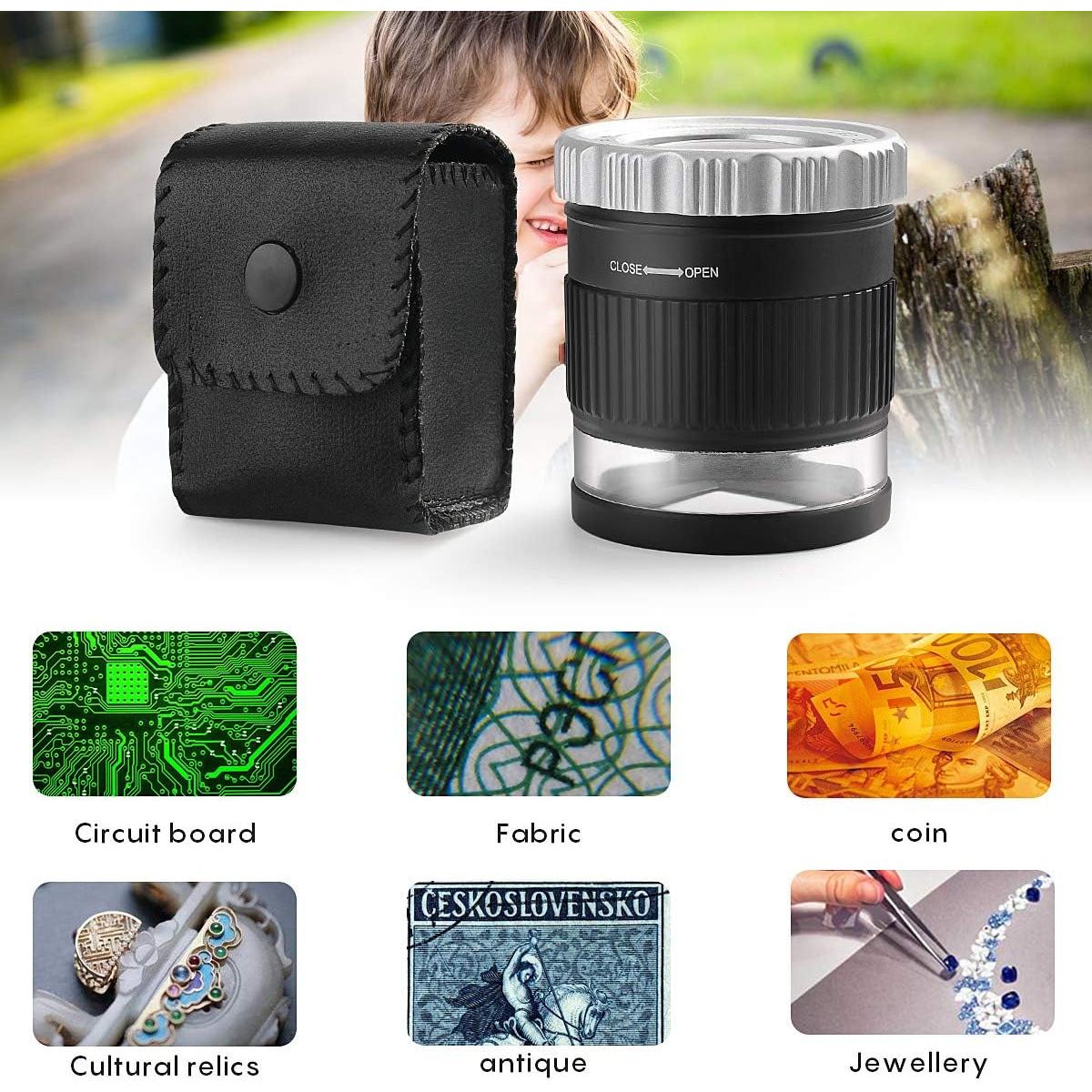 Lupa de 30X Amoper con Longitud Focal Ajustable y Luz LED