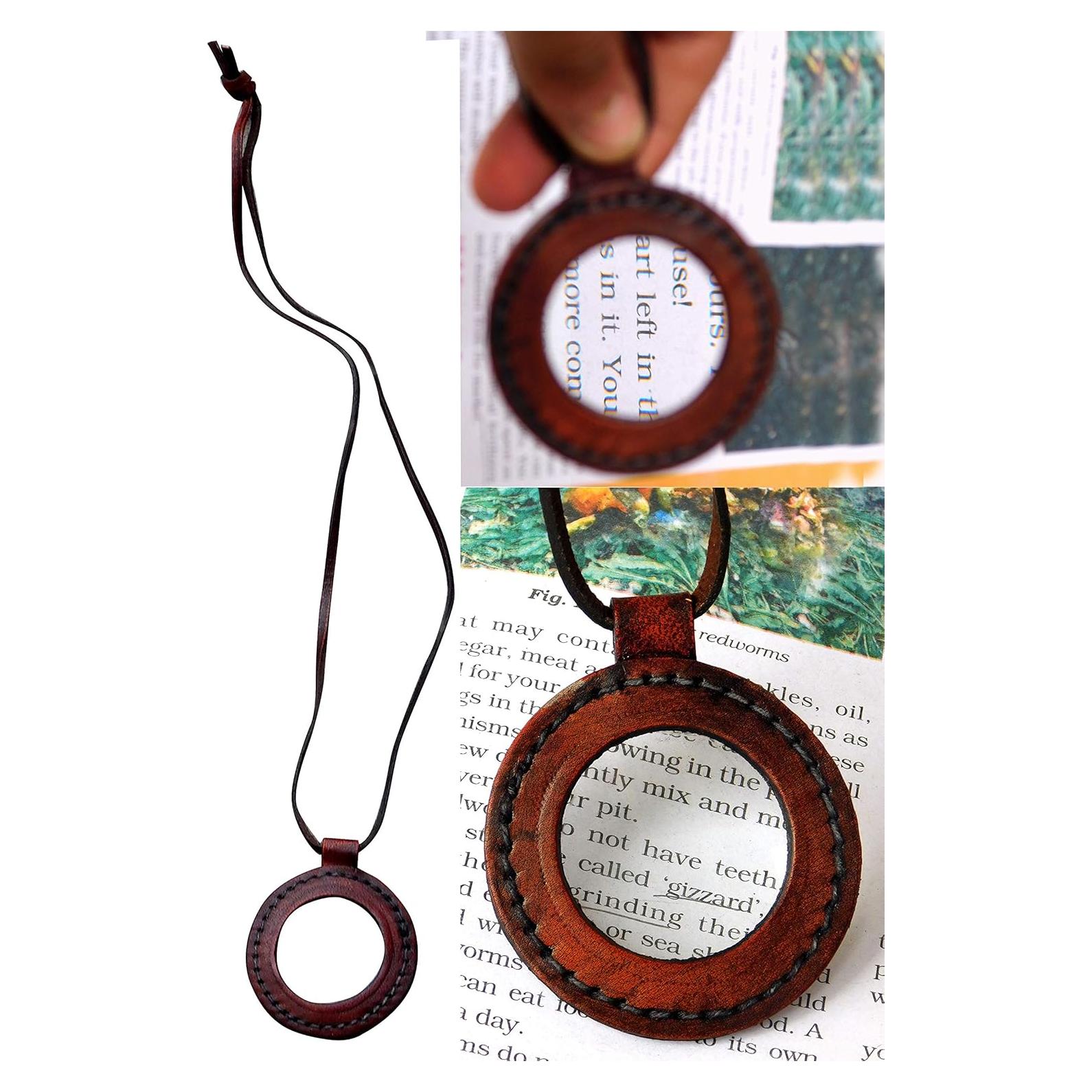 Collar de Cuero Vintage SARA NAUTICAL con Lente de Aumento 2x