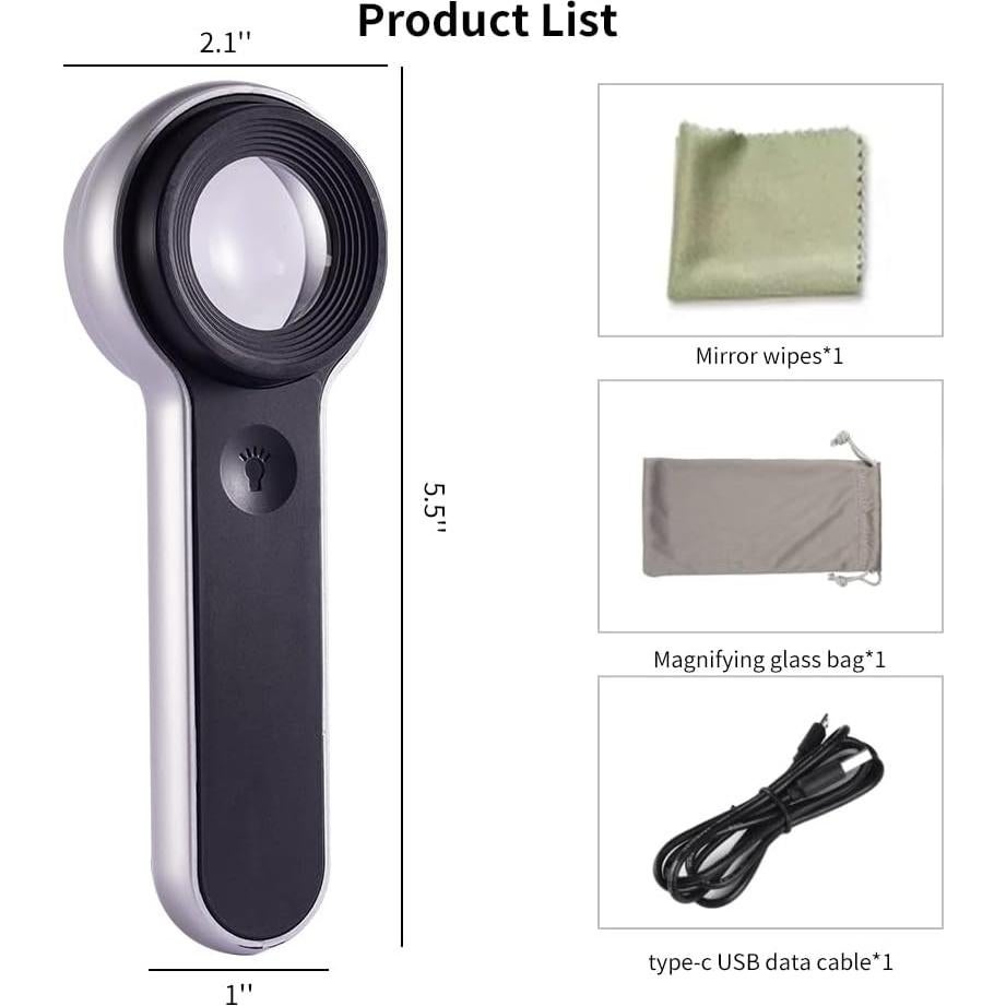 Lupa iluminada recargable LHWCCPIT 60x LED/UV 13.97cm