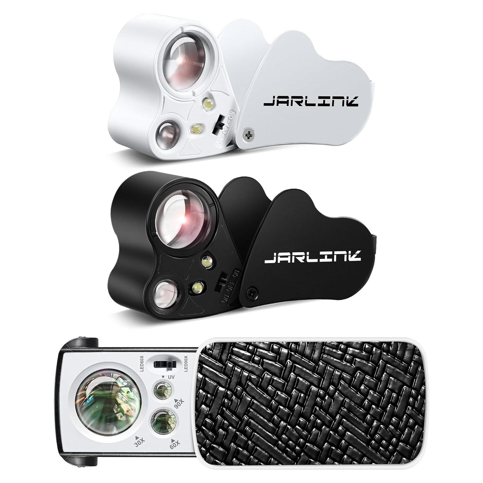 Lupa de Joyero JARLINK 30X 60X 90X con Luz LED y UV