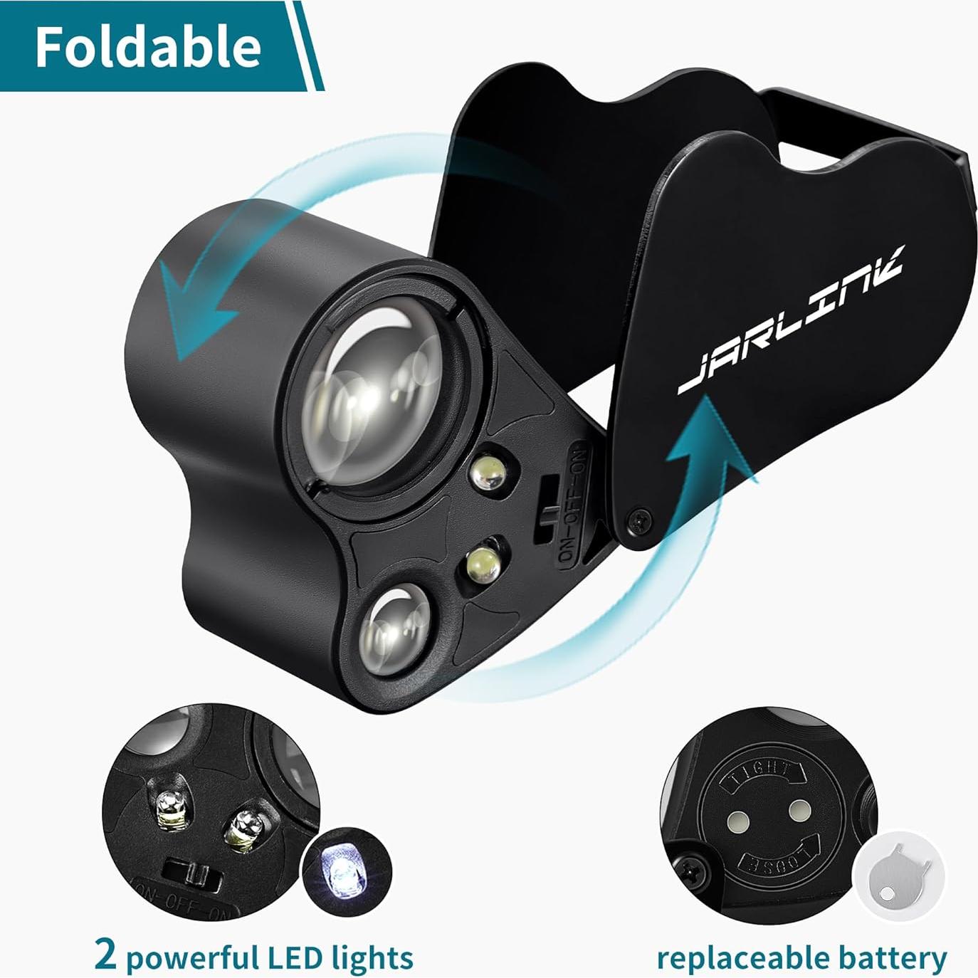 Lupa de Joyero JARLINK 30X 60X 90X con Luz LED y UV