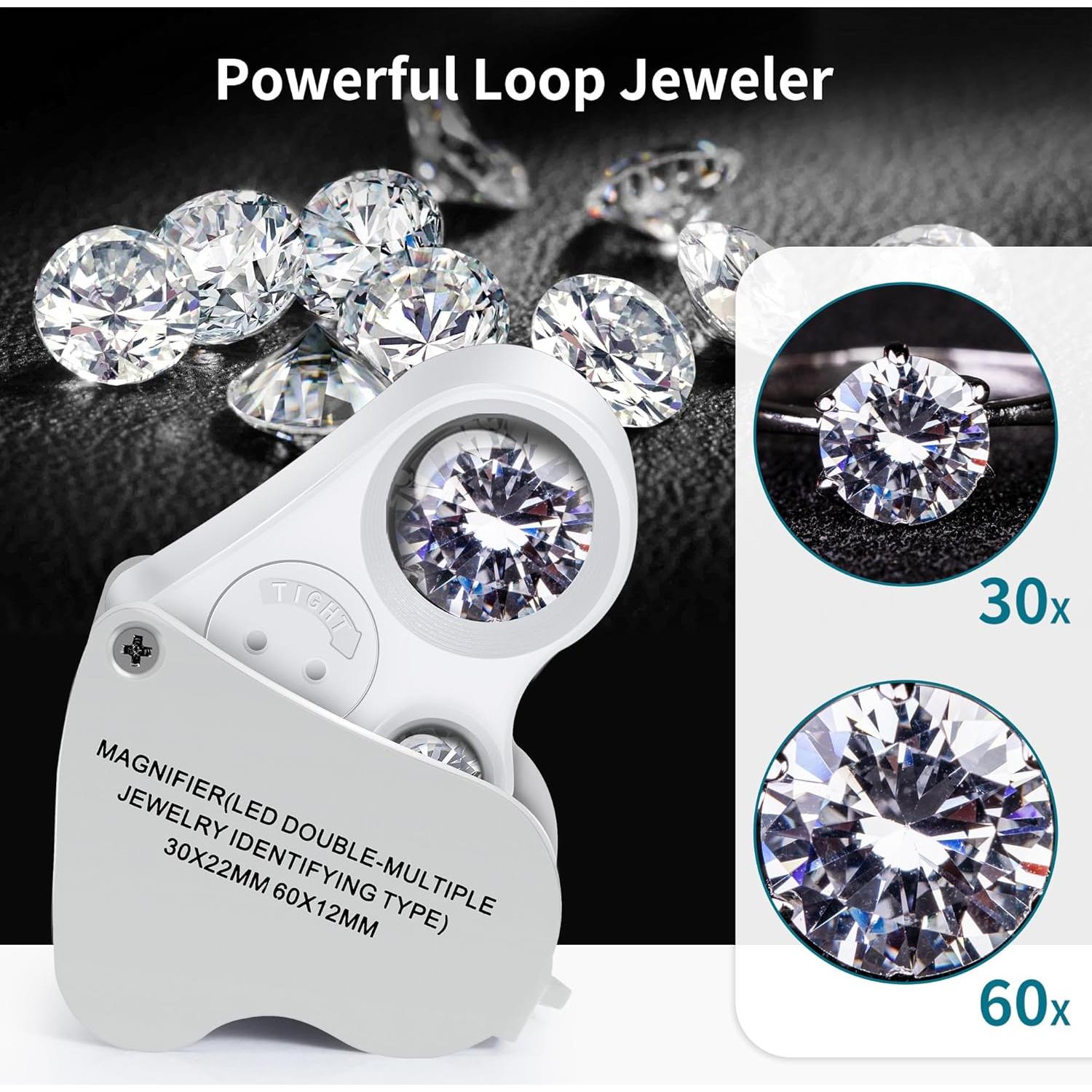 Lupa de Joyero JARLINK 30X 60X 90X con Luz LED y UV