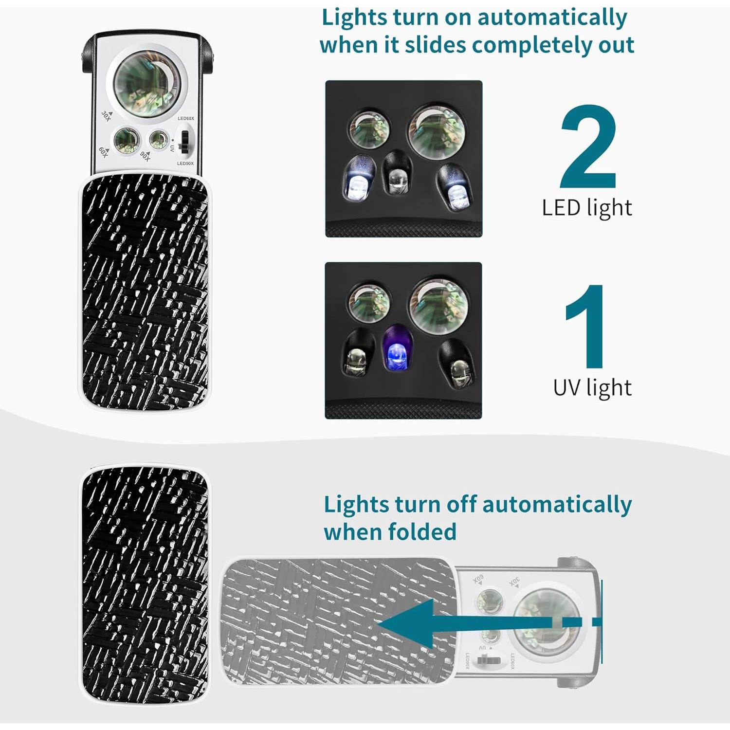 Lupa de Joyero JARLINK 30X 60X 90X con Luz LED y UV