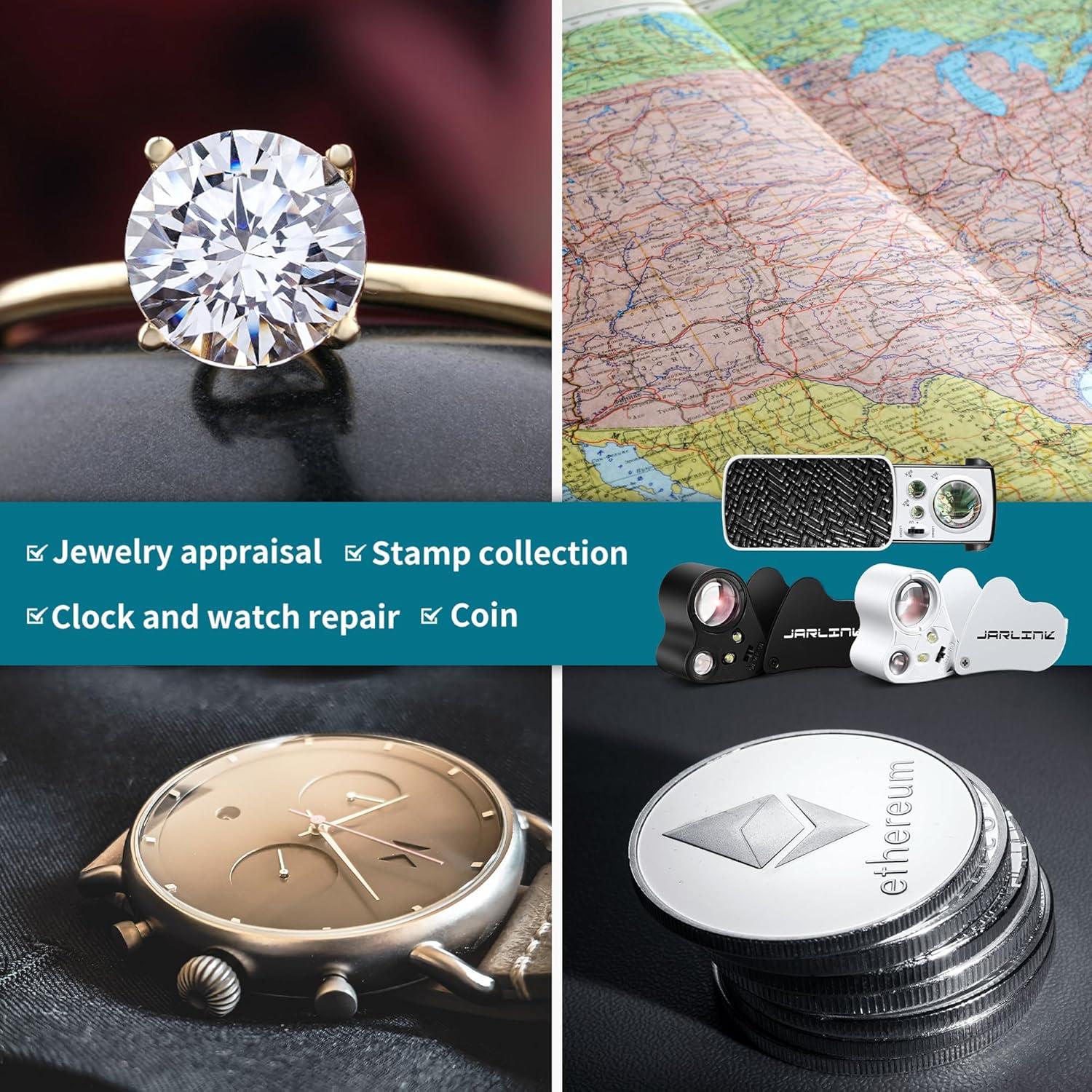 Lupa de Joyero JARLINK 30X 60X 90X con Luz LED y UV