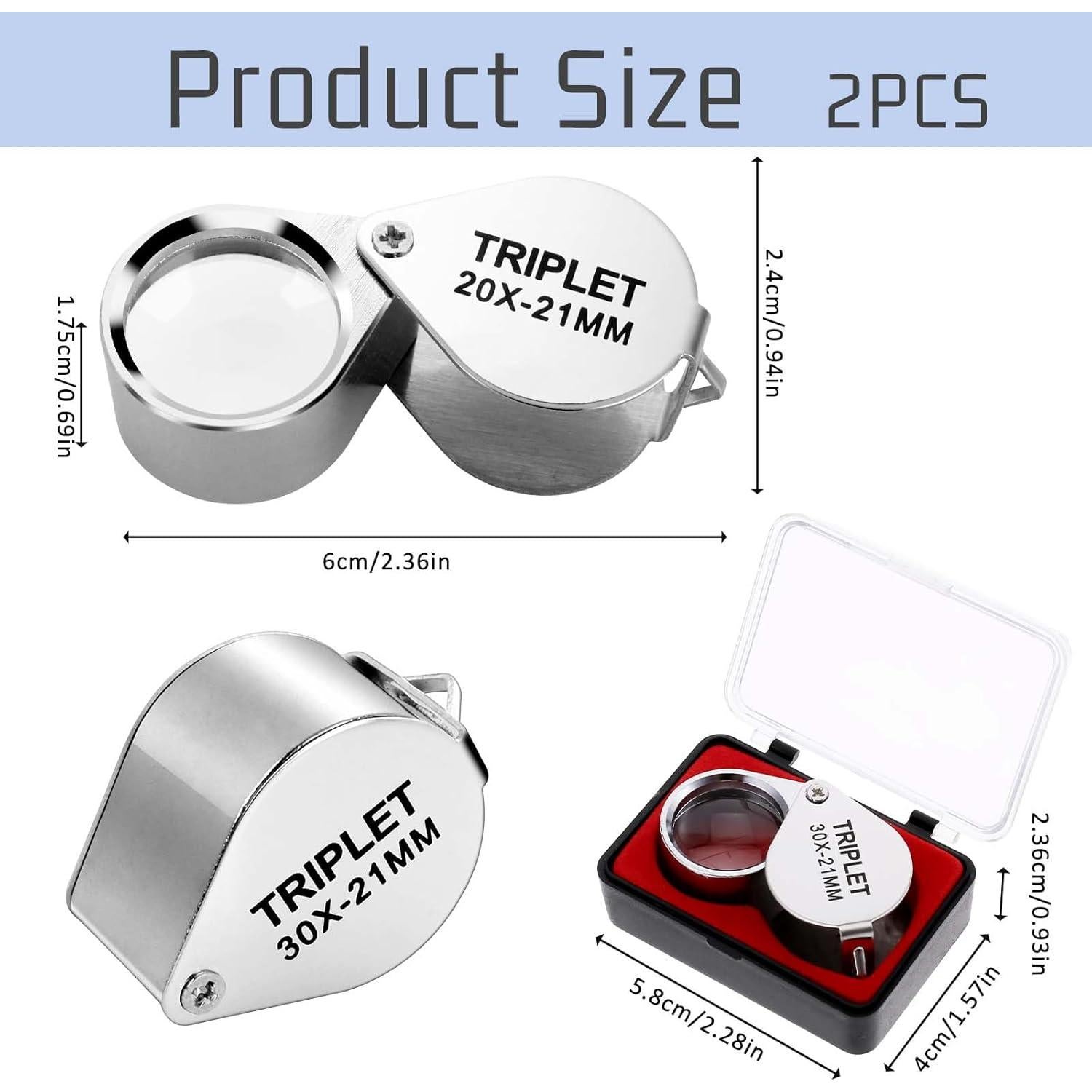 Juego de 2 Lupas de Joyero Ptwola 10x Plegables con Caja