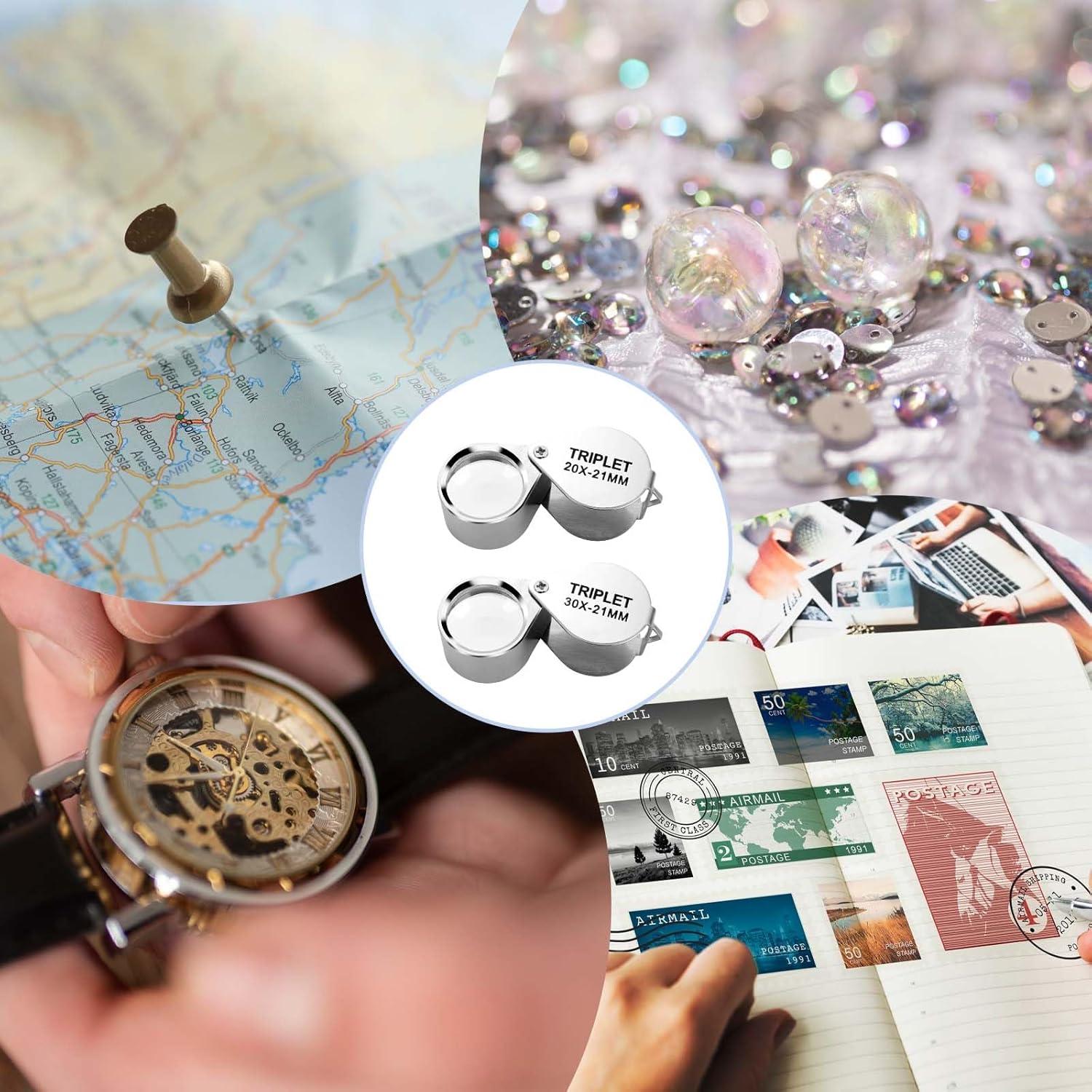 Juego de 2 Lupas de Joyero Ptwola 10x Plegables con Caja