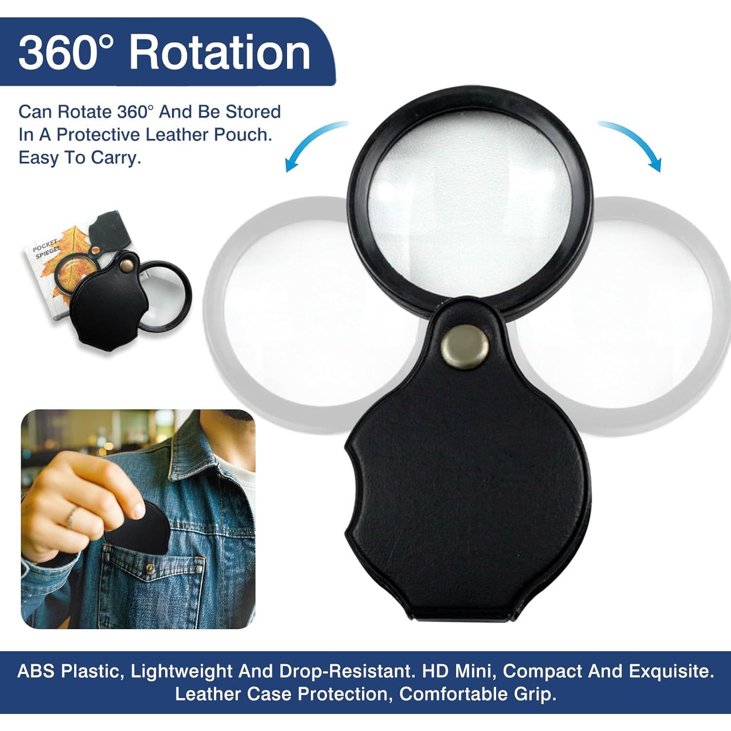 Set de 3 Lupas Mini 10X Zoolinn Plegables con Funda Protectora