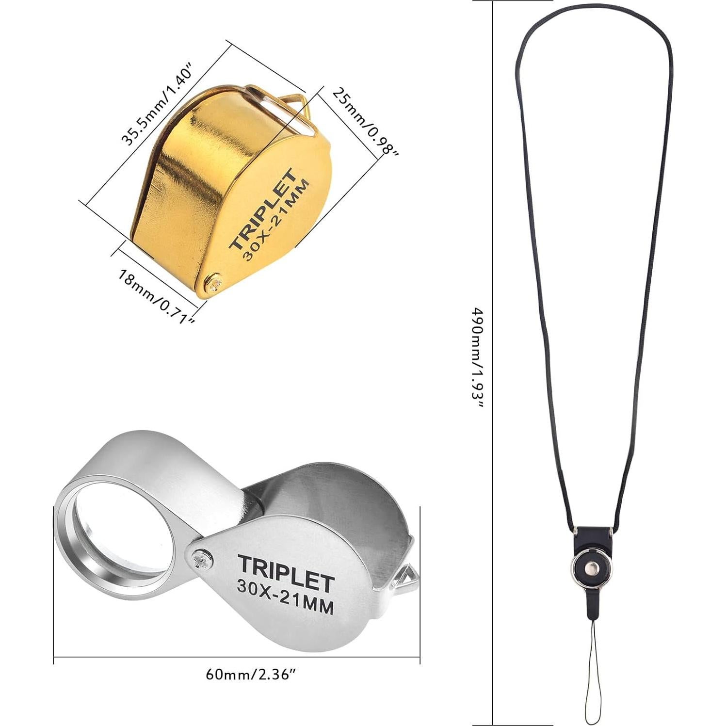 Paquete de 2 Lupas de Joyero Plegables KMOSPAD 30X Metal