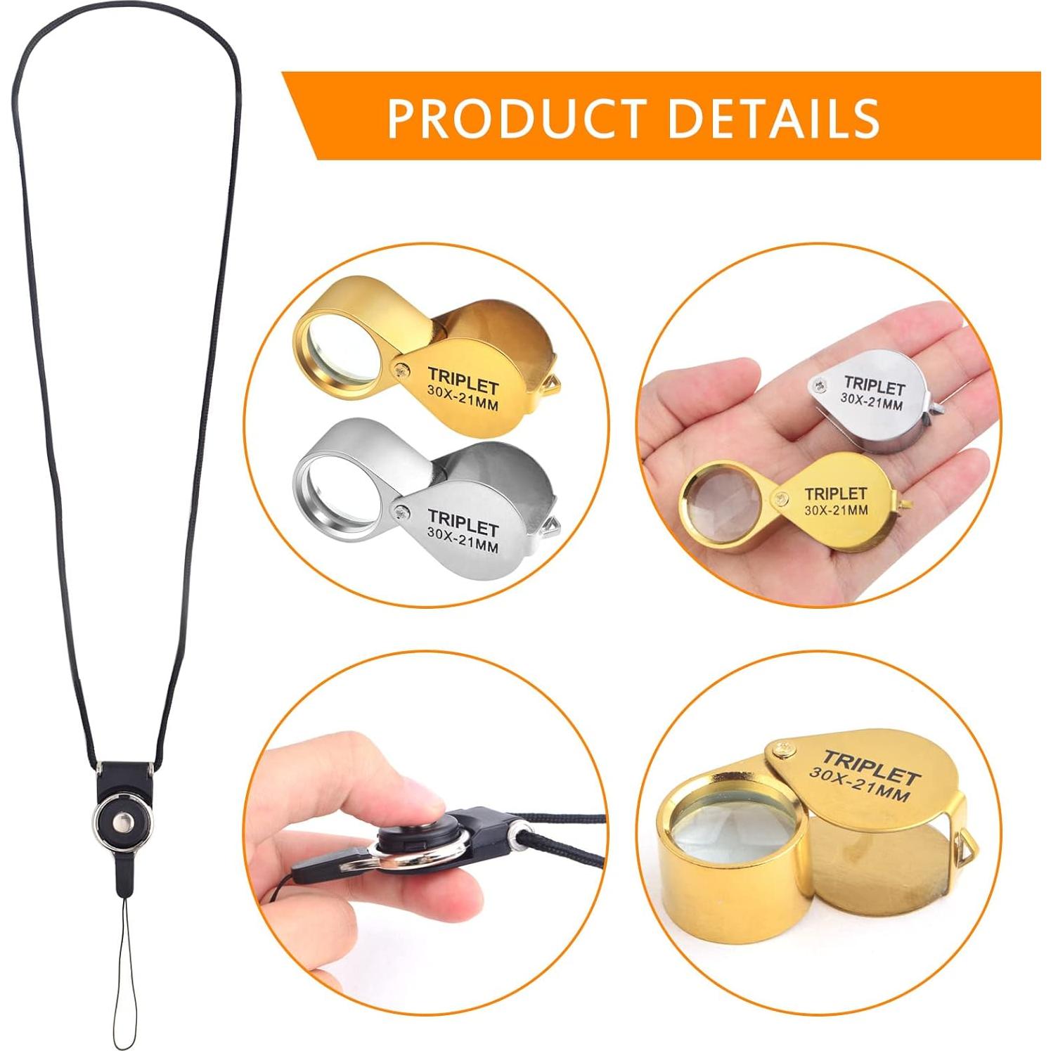 Paquete de 2 Lupas de Joyero Plegables KMOSPAD 30X Metal