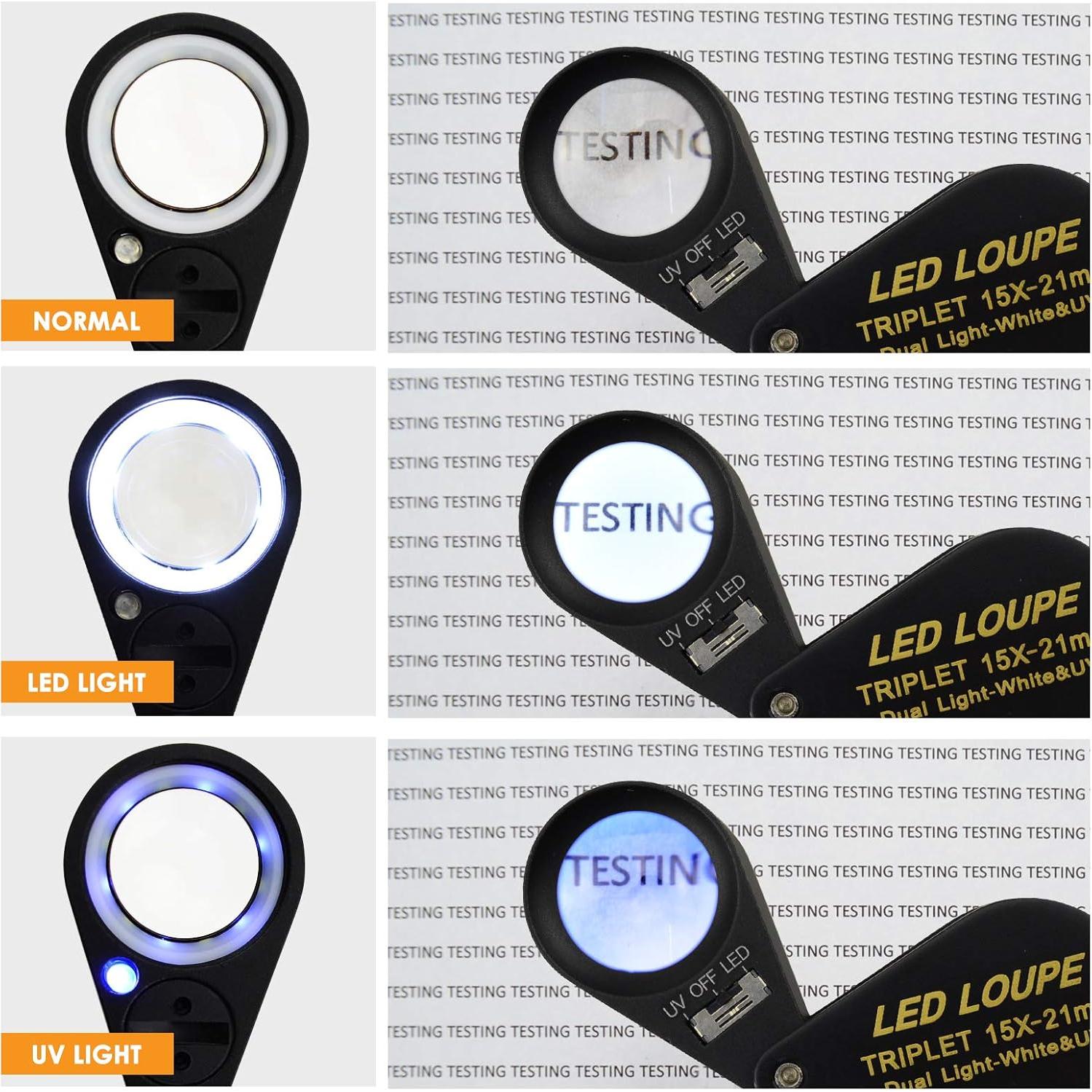 Lupa de Joyero 15x DANOPLUS con LED UV 21mm Triplete