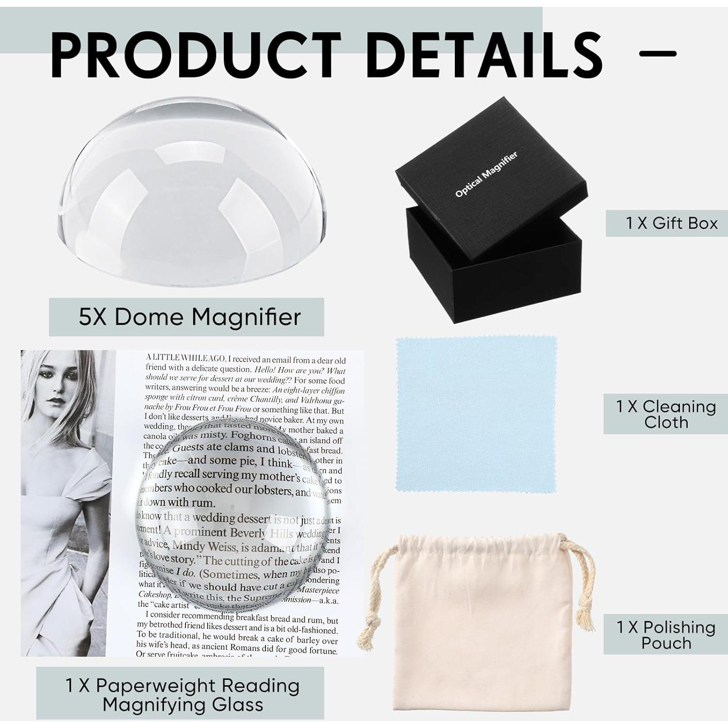 Lente de Aumento Jetec 5X 9.9 cm en Forma de Cúpula con Caja