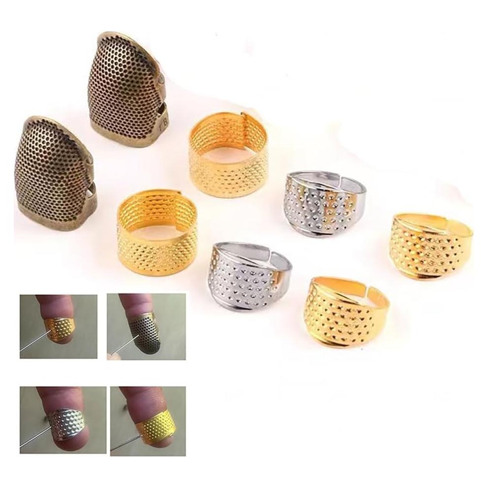 Bouclel 8 PCS Knitting Thimble,Sewing thimbles,Golden thimbles for Hand Quilting,Sewing Finger Protector,Metal Thimble,Sewing Tools,Sewing Supplies