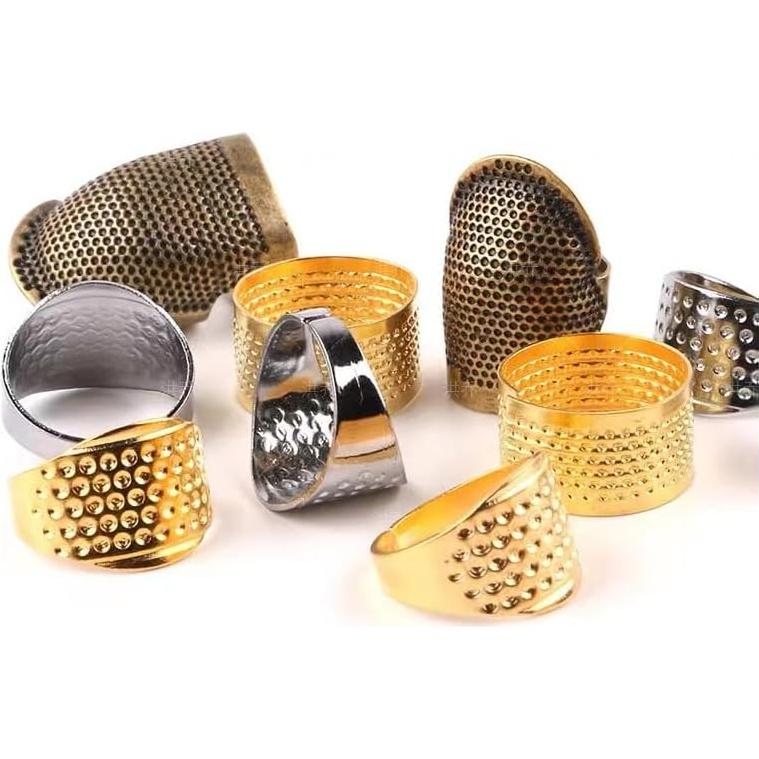 Bouclel 8 PCS Knitting Thimble,Sewing thimbles,Golden thimbles for Hand Quilting,Sewing Finger Protector,Metal Thimble,Sewing Tools,Sewing Supplies