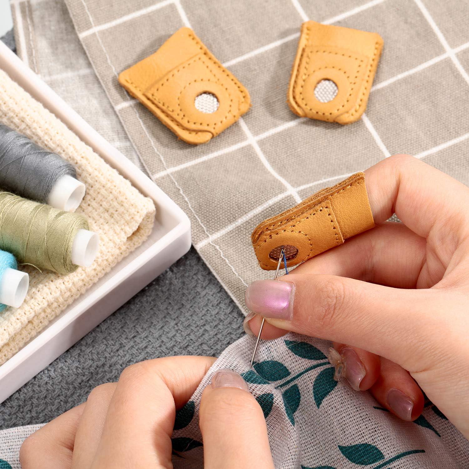 WILLBOND 6 Protectores de Dedos de Cuero para Costura - 3 Tamaños