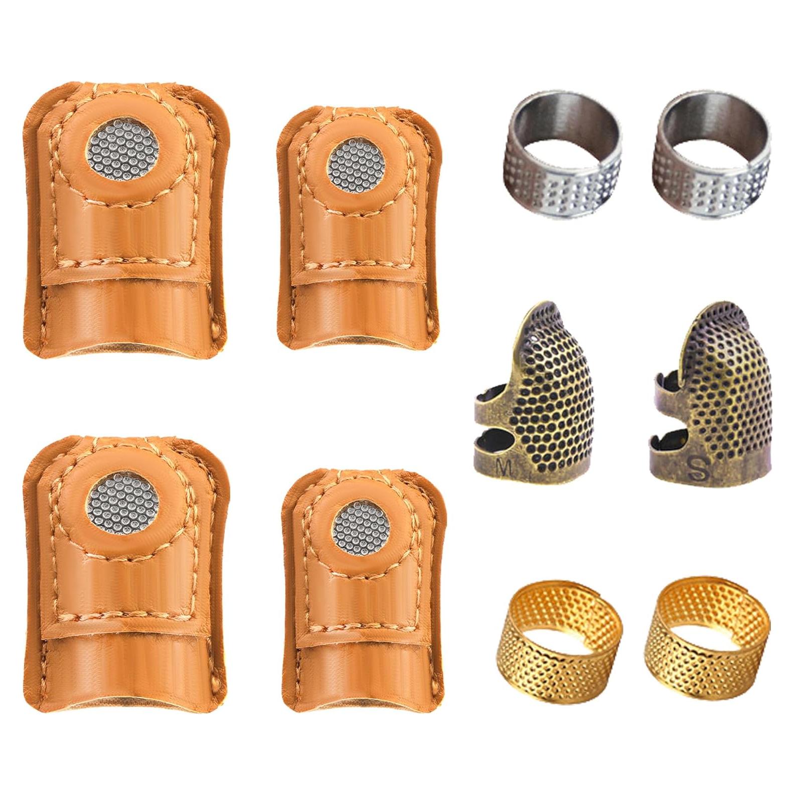 Kit de Dedales de Costura SECBOO 10 Piezas - 6 Metal y 4 Cuero