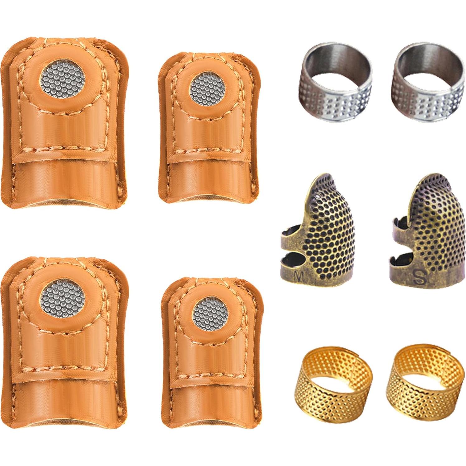 Kit de Dedales de Costura SECBOO 10 Piezas - 6 Metal y 4 Cuero