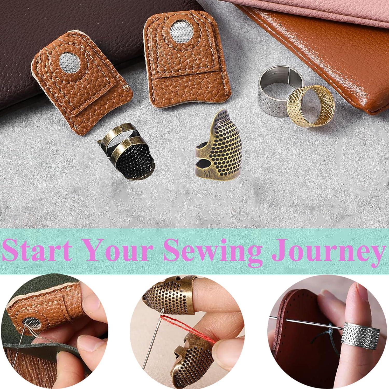 Kit de Dedales de Costura SECBOO 10 Piezas - 6 Metal y 4 Cuero