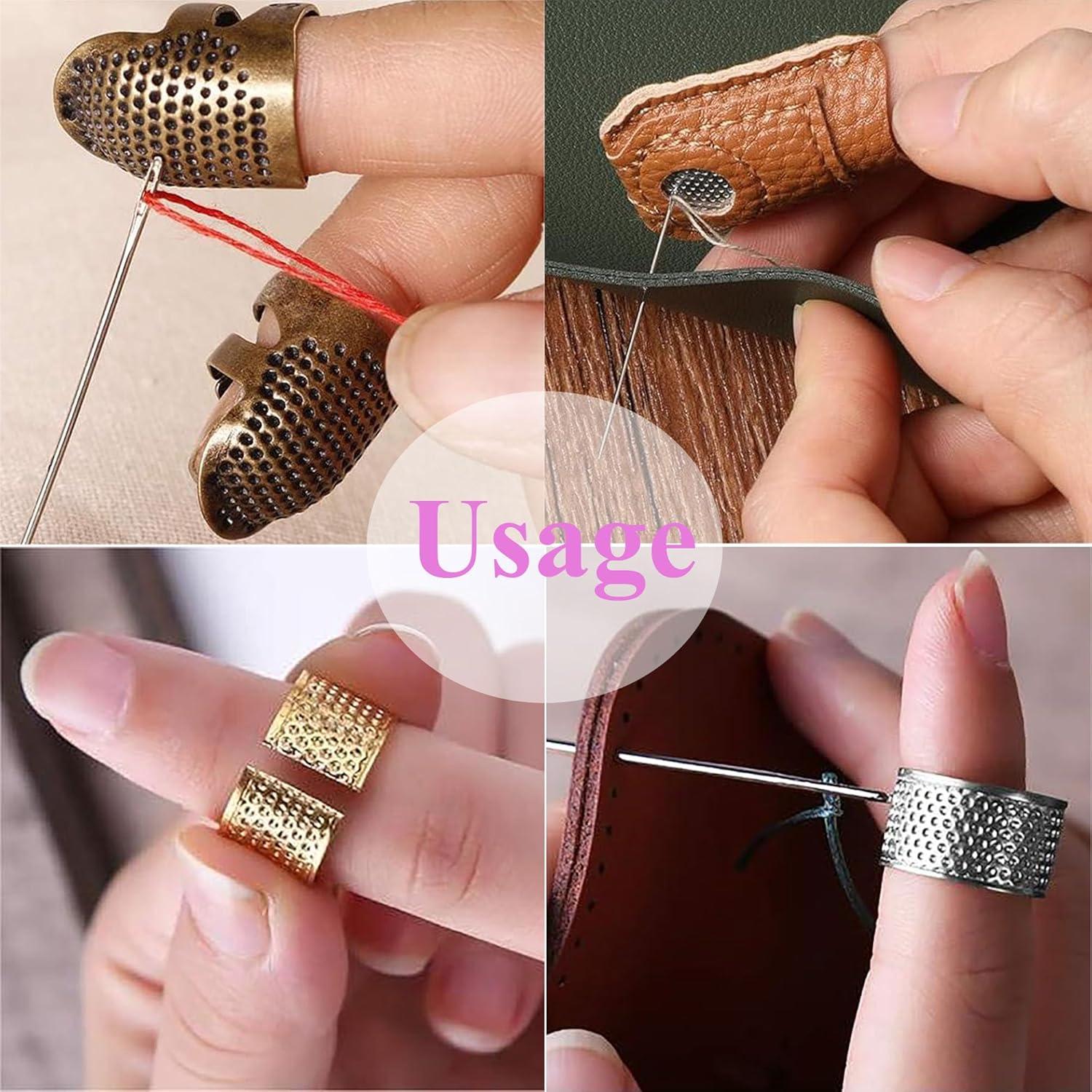 Kit de Dedales de Costura SECBOO 10 Piezas - 6 Metal y 4 Cuero