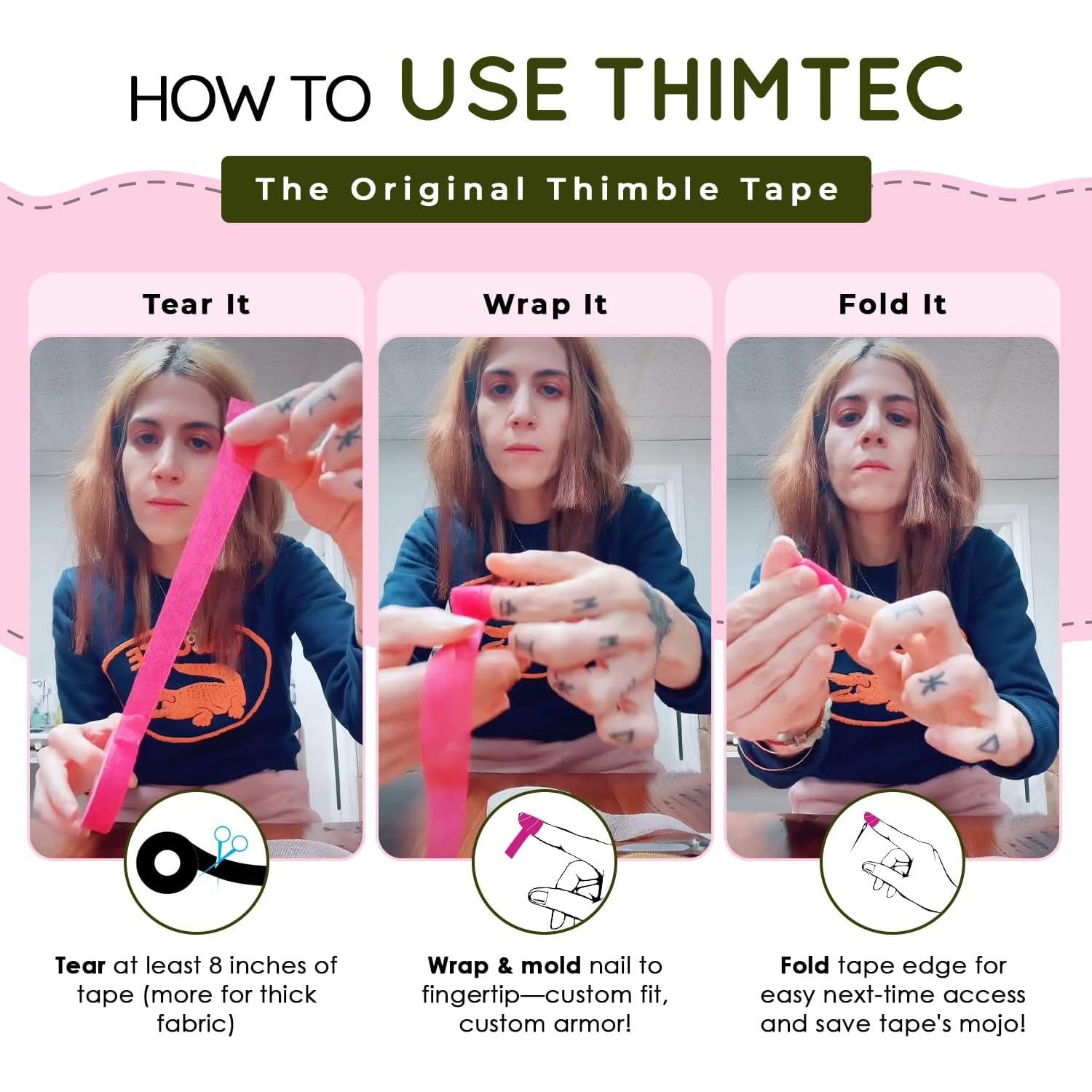 Cinta de Dedal THIMTEC - Protector de Dedos Reutilizable - Paquete de 2