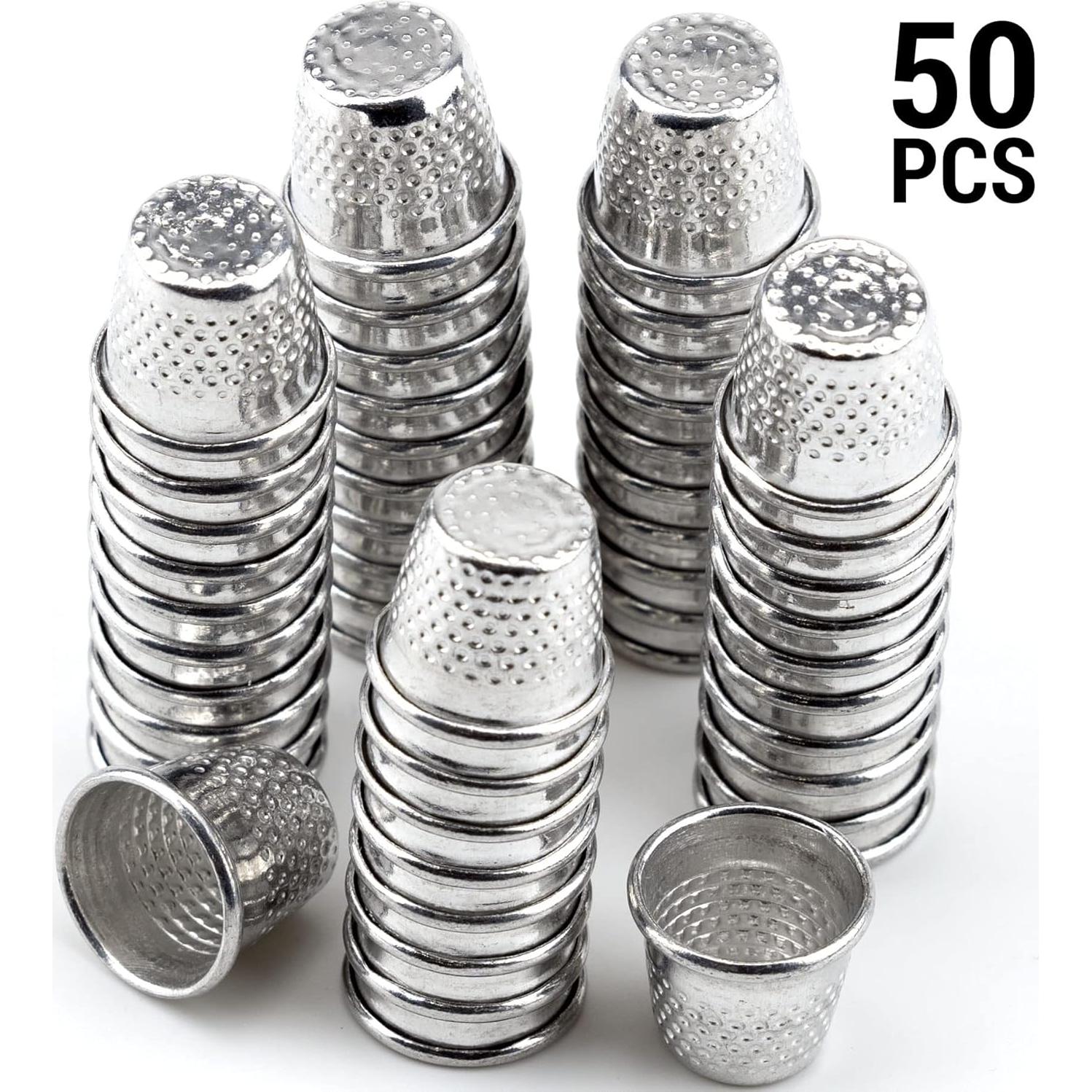Paquete de 50 Dedales de Metal Plateados para Costura - 16 mm