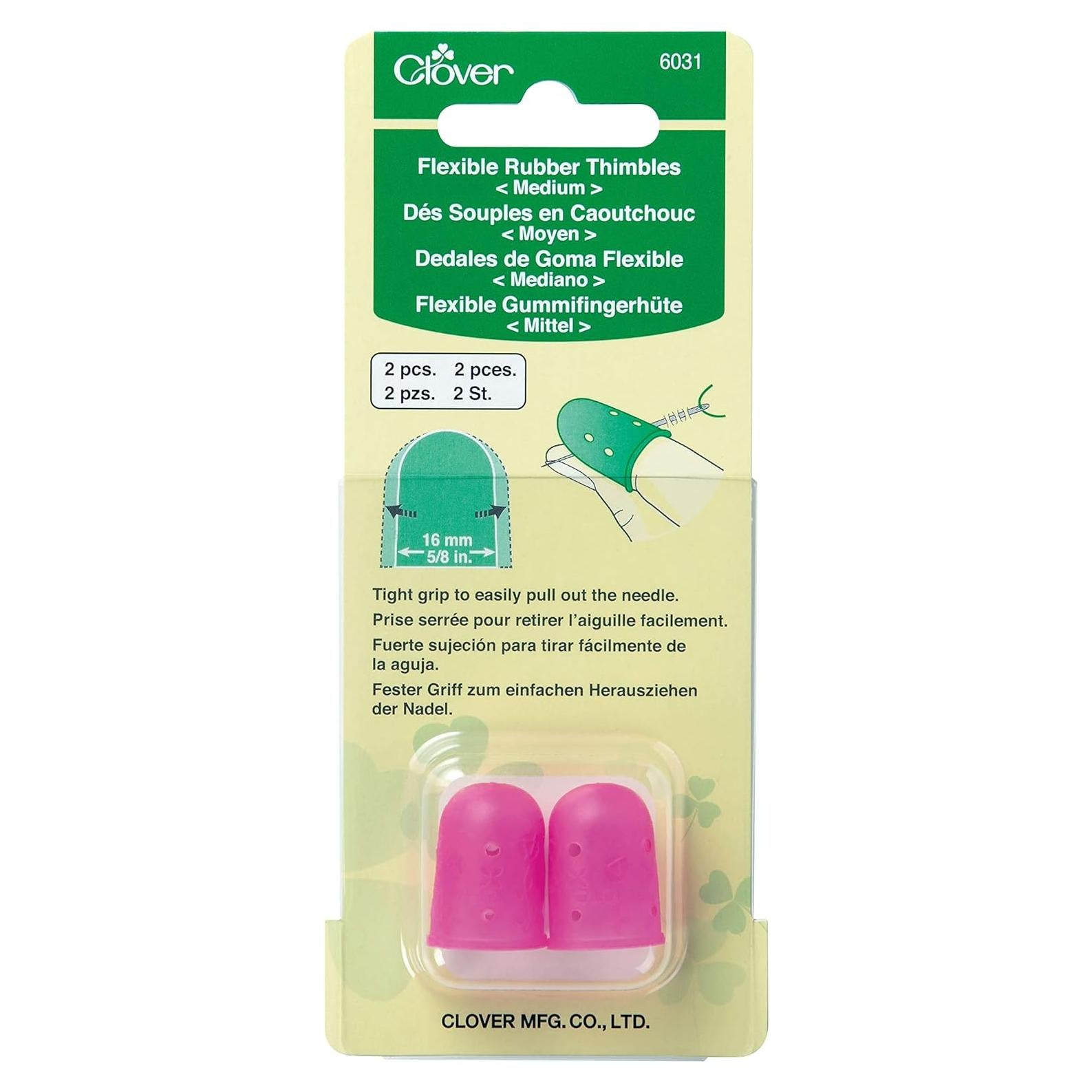 Dedal de goma flexible Clover mediano rosa 6.35x14.86 cm