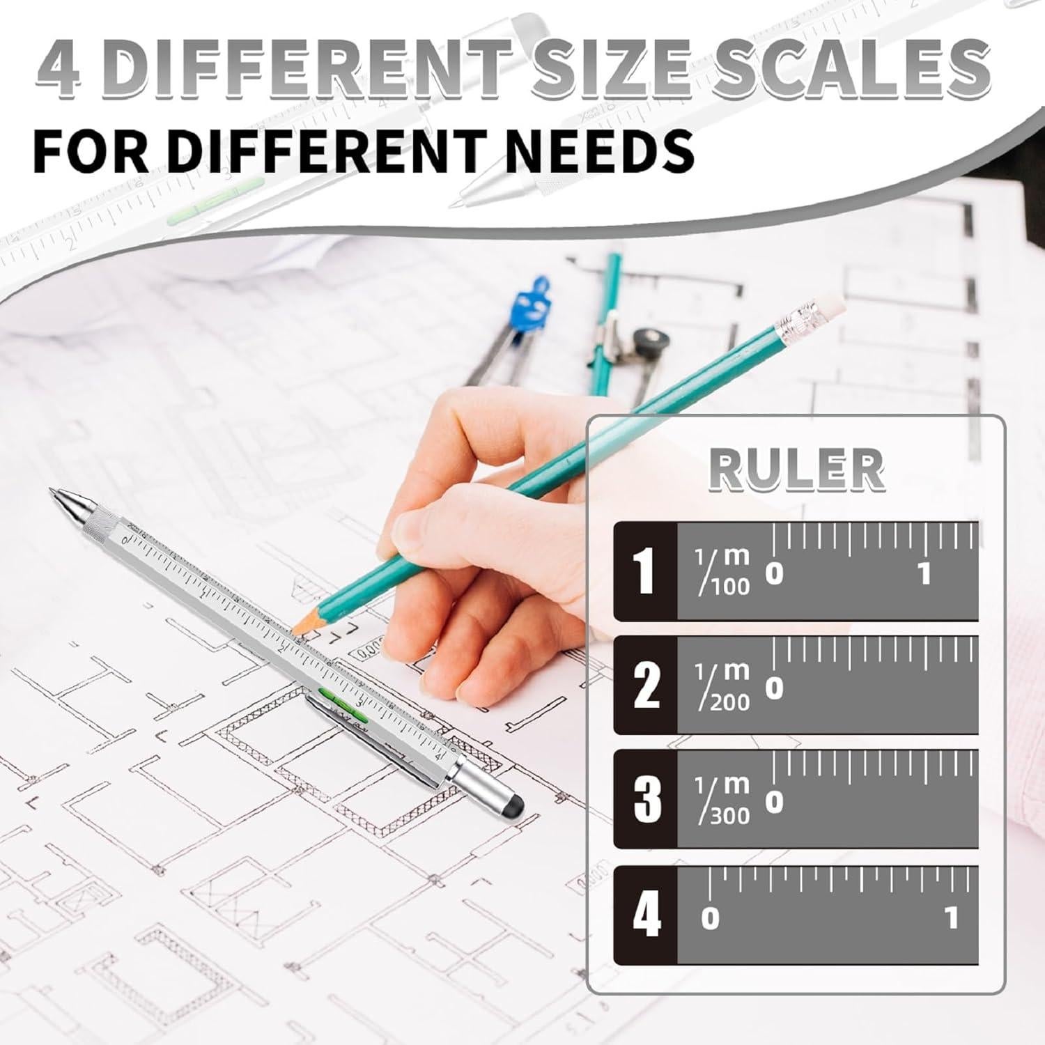 Bolígrafo Multiherramienta 6 en 1 NADRQQE Plata