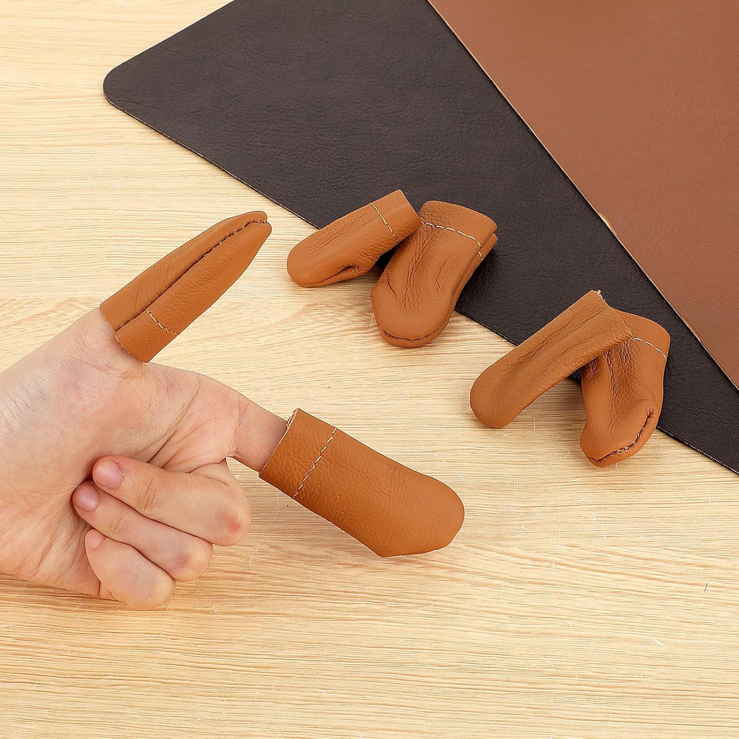 3 Pares de Dedales de Cuero Amarillo FdcLixuvol - Protectores de Dedos