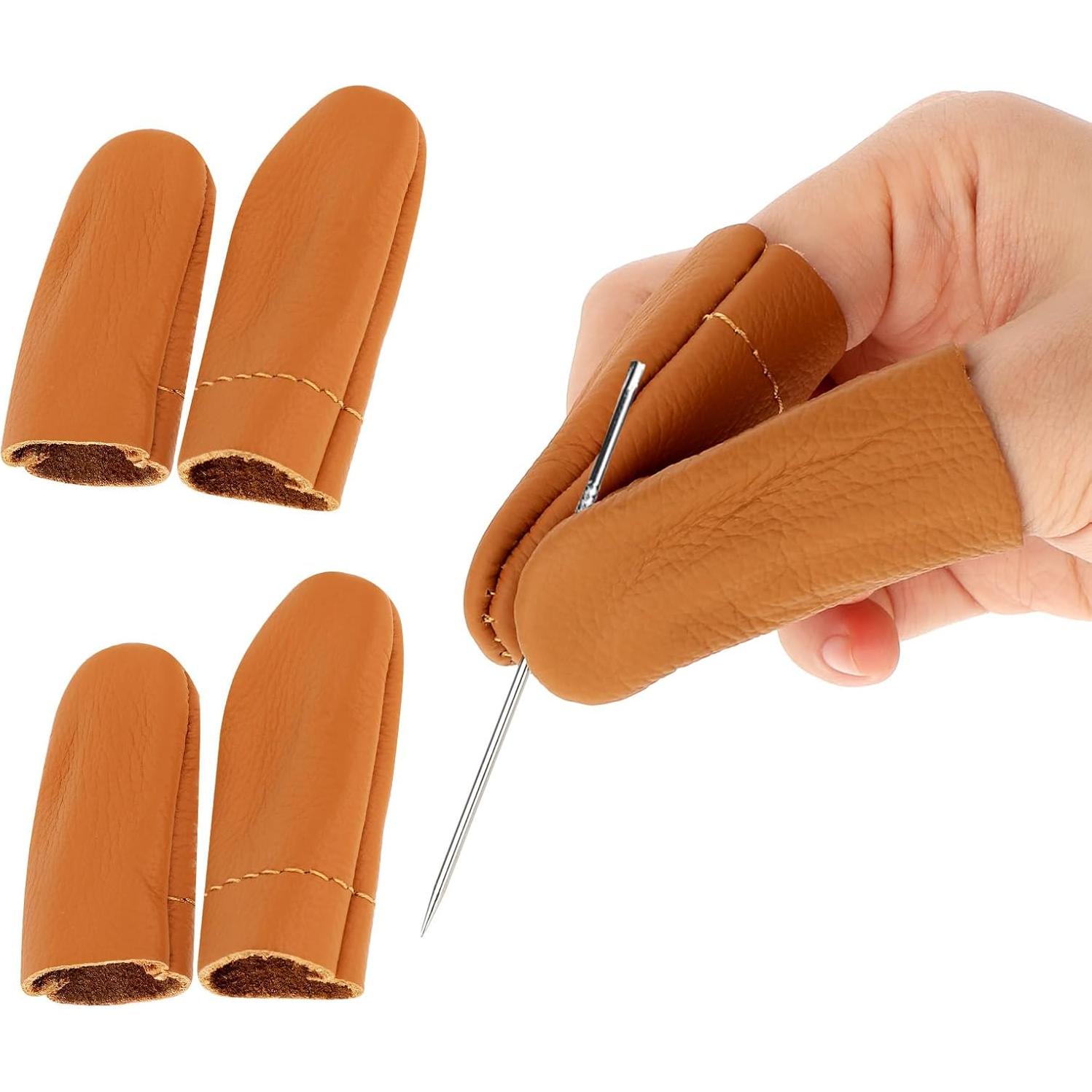 3 Pares de Dedales de Cuero Amarillo FdcLixuvol - Protectores de Dedos