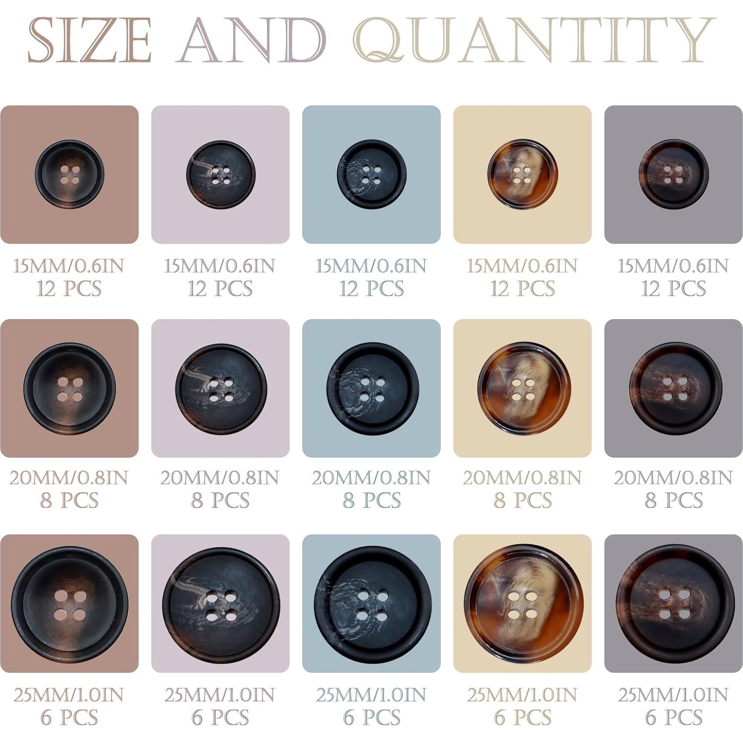 Juego de 133 Botones de Costura ZYNERY - Resina Redonda 4 Agujeros