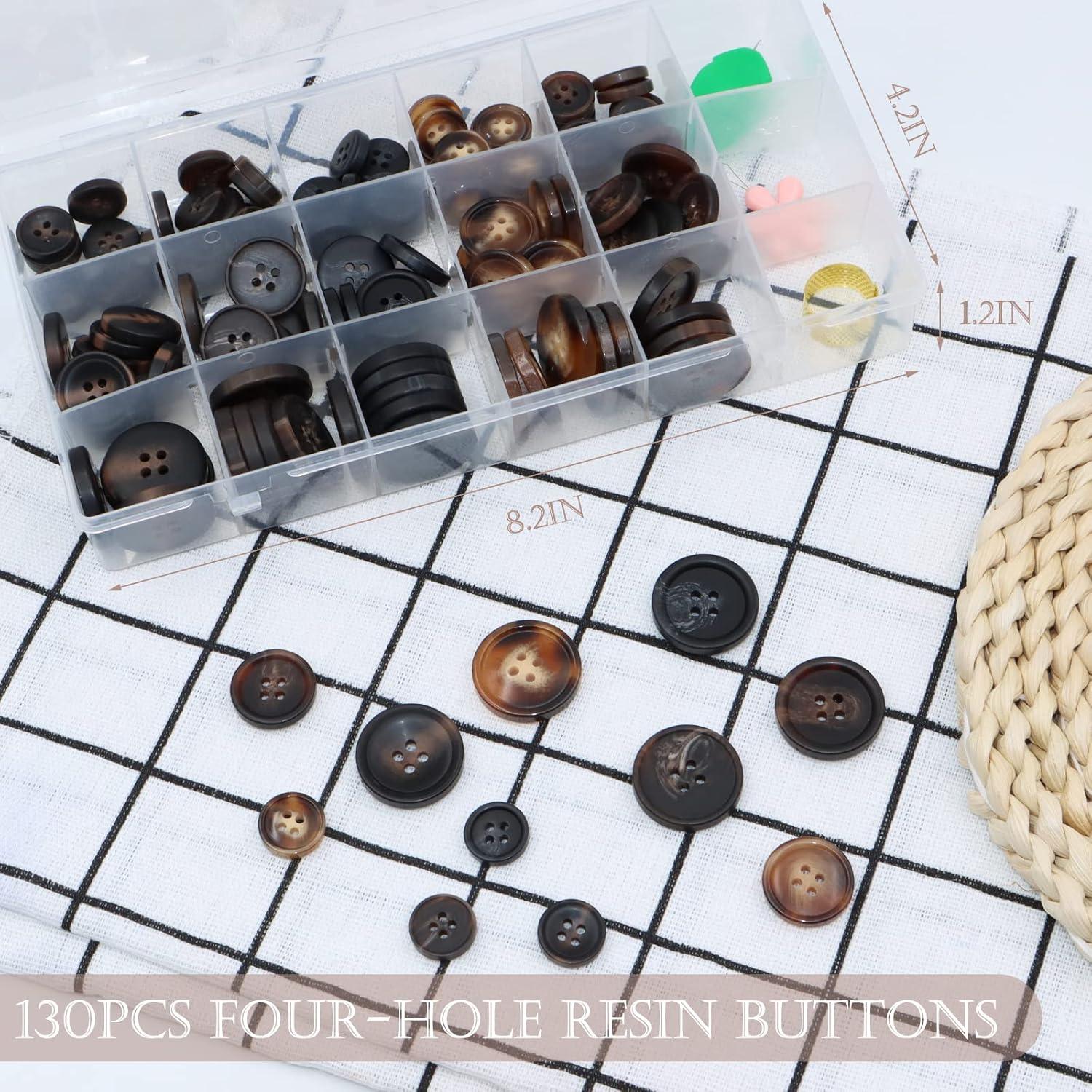 Juego de 133 Botones de Costura ZYNERY - Resina Redonda 4 Agujeros