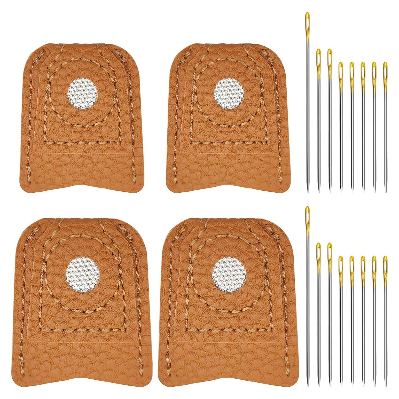 Paquete de 4 Dedales de Cuero + 16 Agujas de Coser