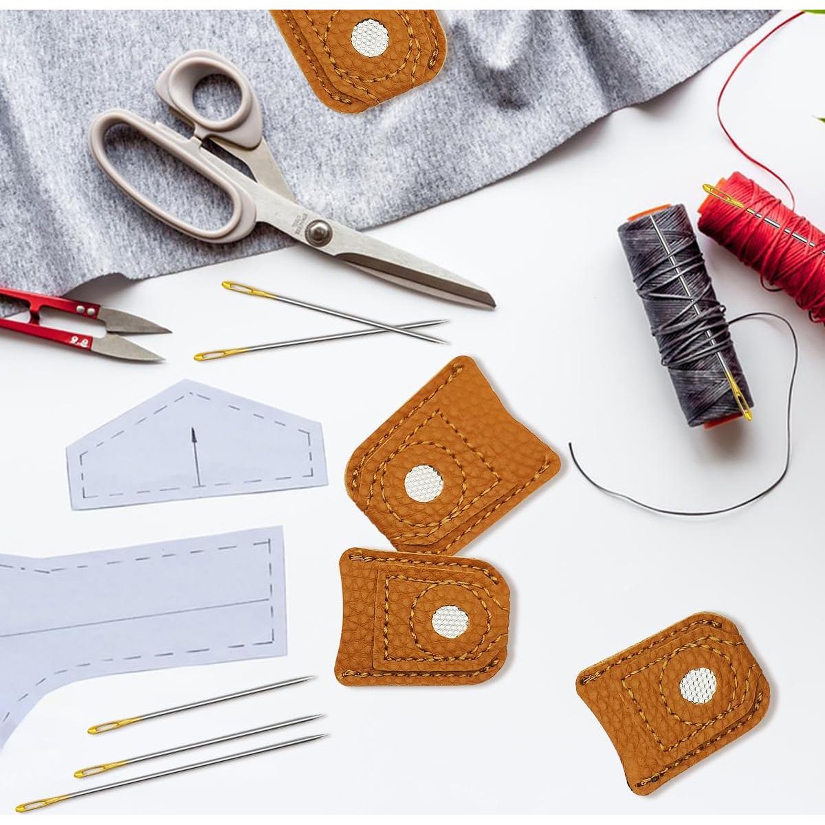 Paquete de 4 Dedales de Cuero + 16 Agujas de Coser