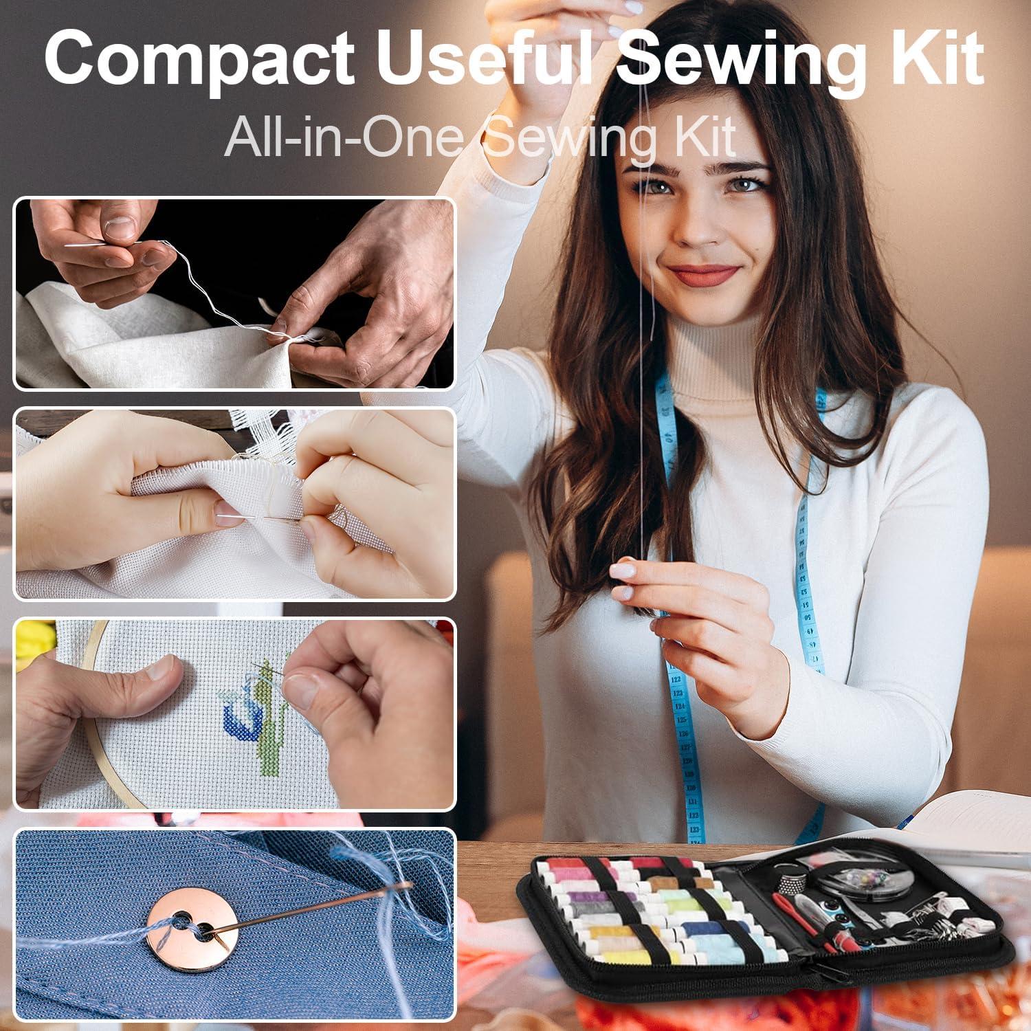 Kit de Costura MIXCOOL para Adultos y Principiantes - 30 Agujas, 14 Hilos, Tijeras, Cinta Métrica