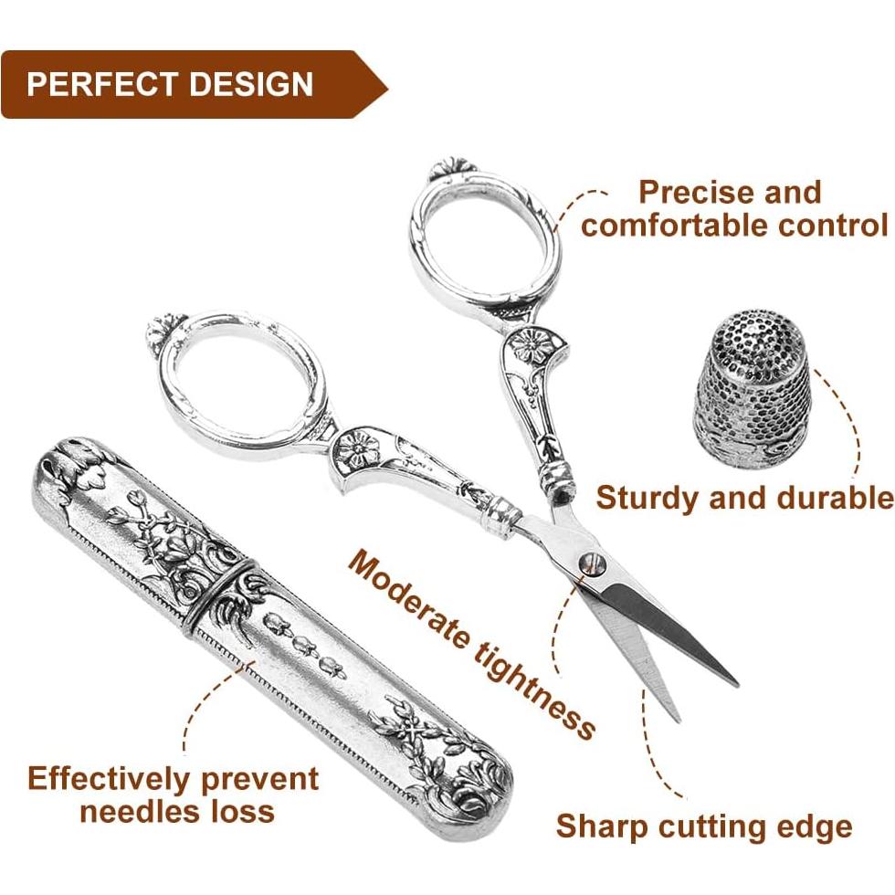 Kit de Costura Hicello con Tijeras, Dedal y Hilo - Vintage