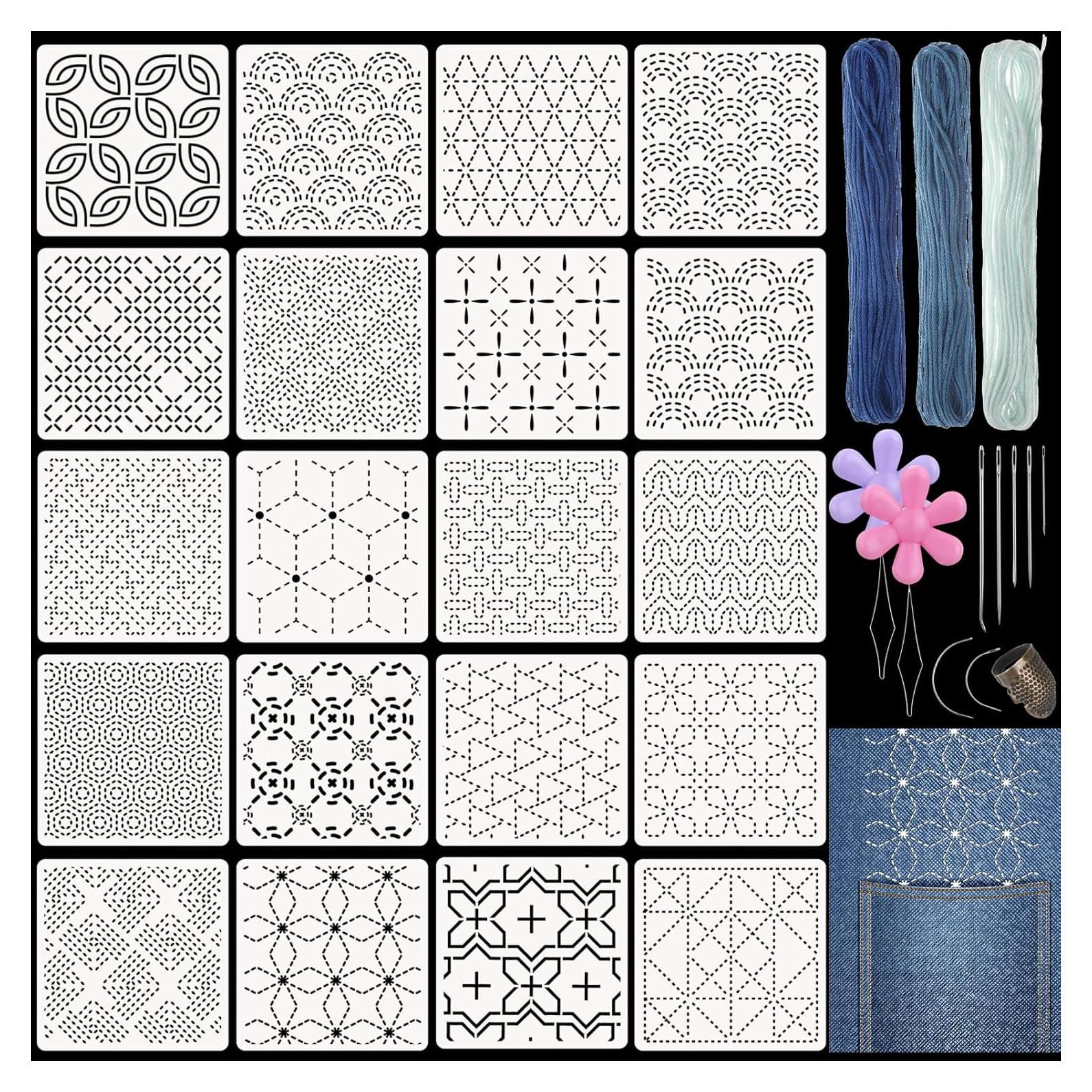 Kit de Plantillas Sashiko 20 Pcs Affrolling 12x12 cm Bordado