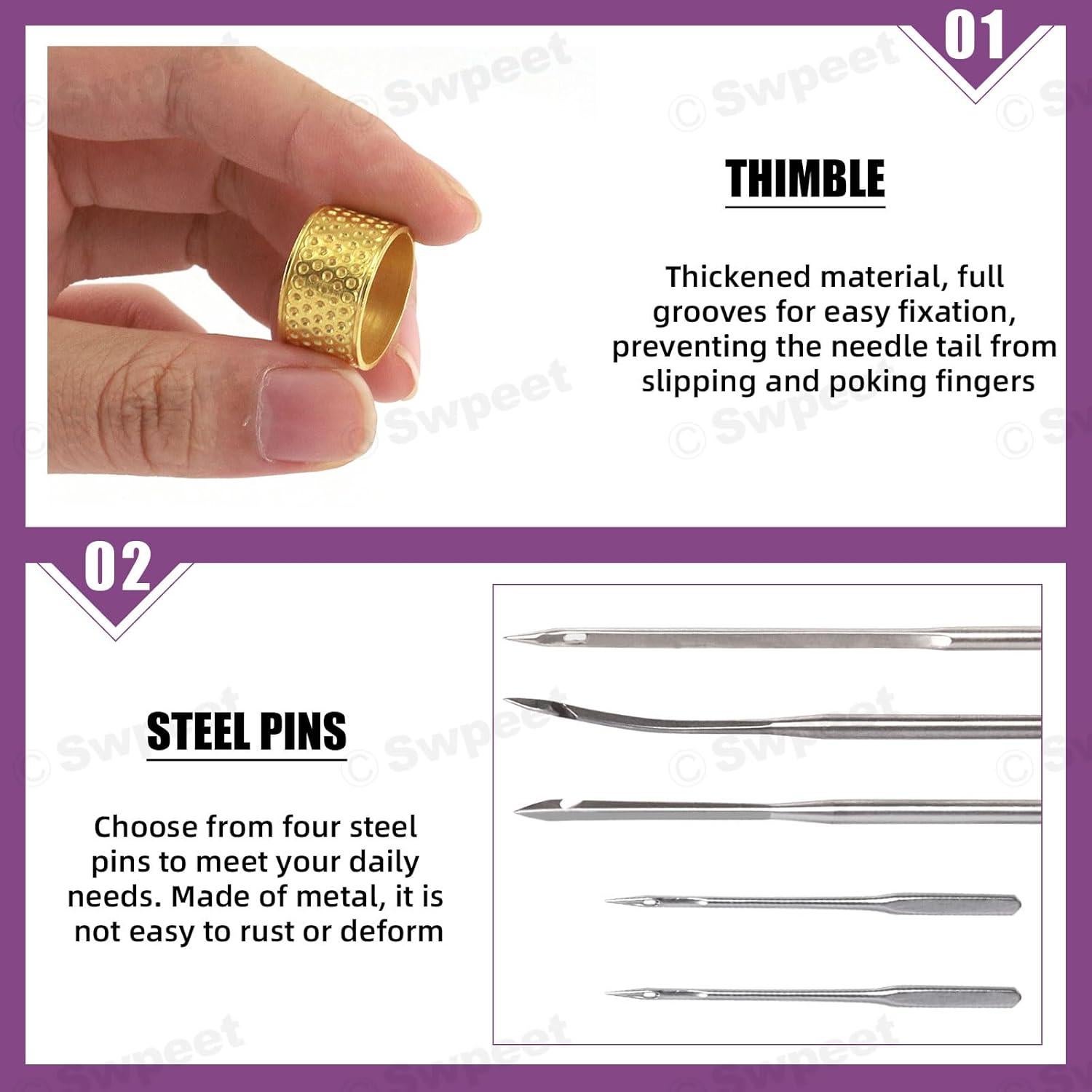 Kit de Agujas de Coser de Cuero Swpeet 19 Piezas con Hilo