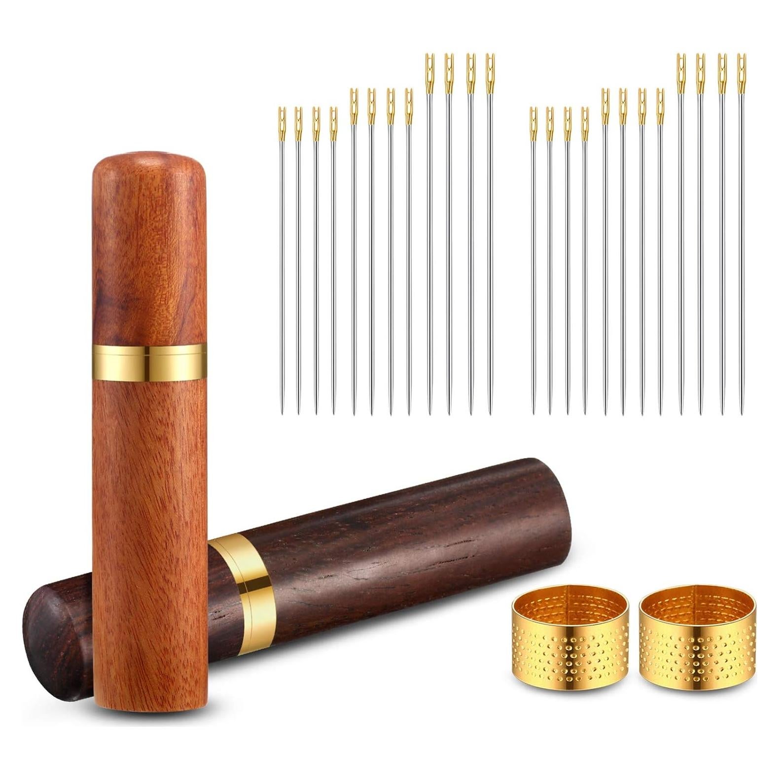 Set de Costura WILLBOND: 2 Cajas de Agujas de Madera y 24 Agujas Doradas