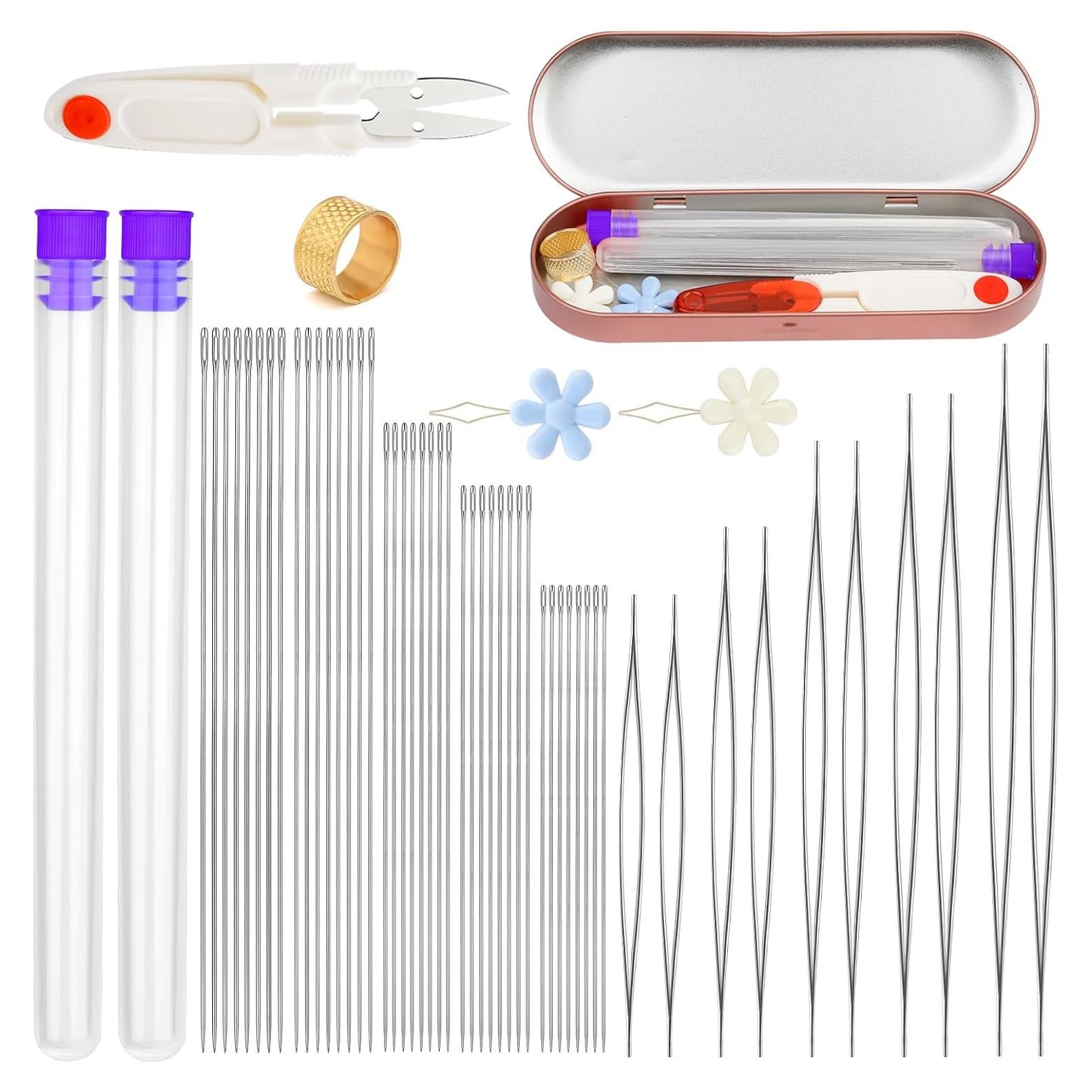 Juego de Agujas para Beading UOOU - 77 Piezas, Incluye Dedal