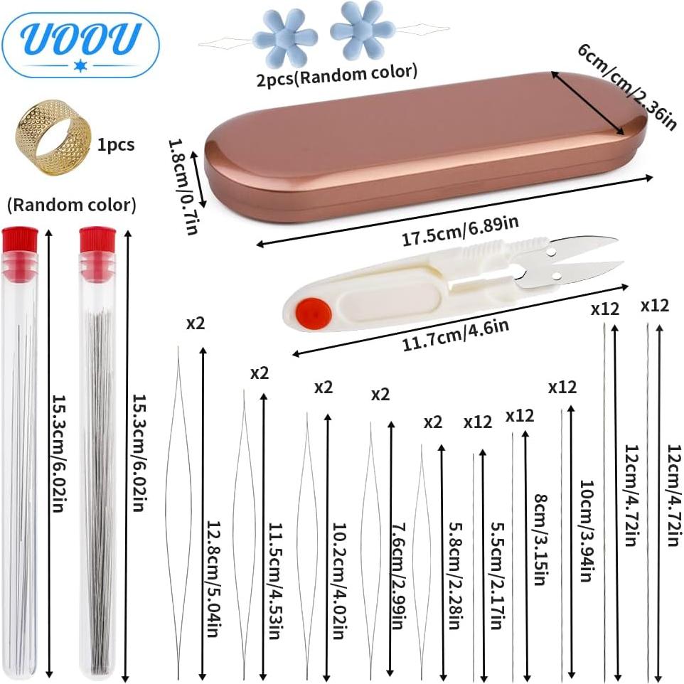 Juego de Agujas para Beading UOOU - 77 Piezas, Incluye Dedal