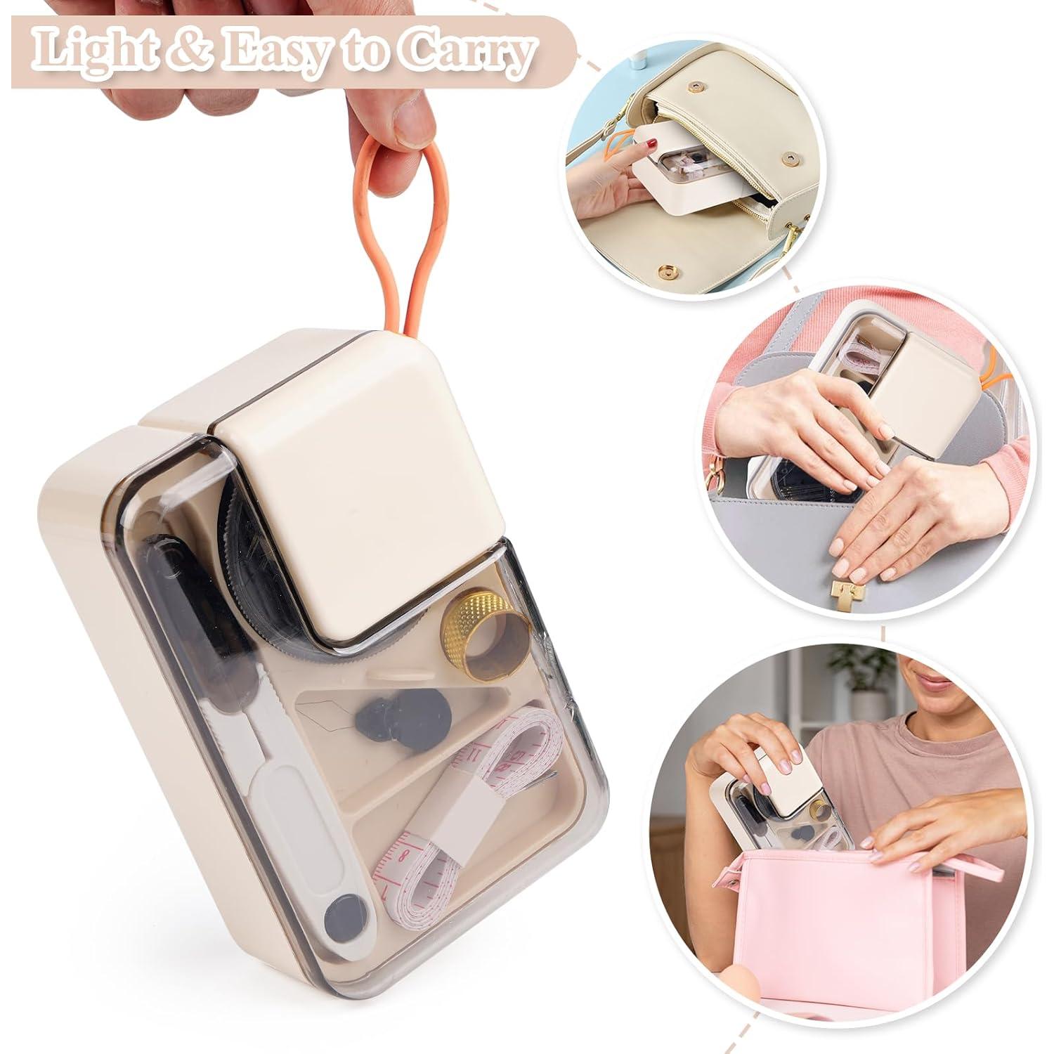 Kit de Costura Mini Sewgurixi Blanco Crema - 15 Hilos, Tijeras, Cinta Métrica