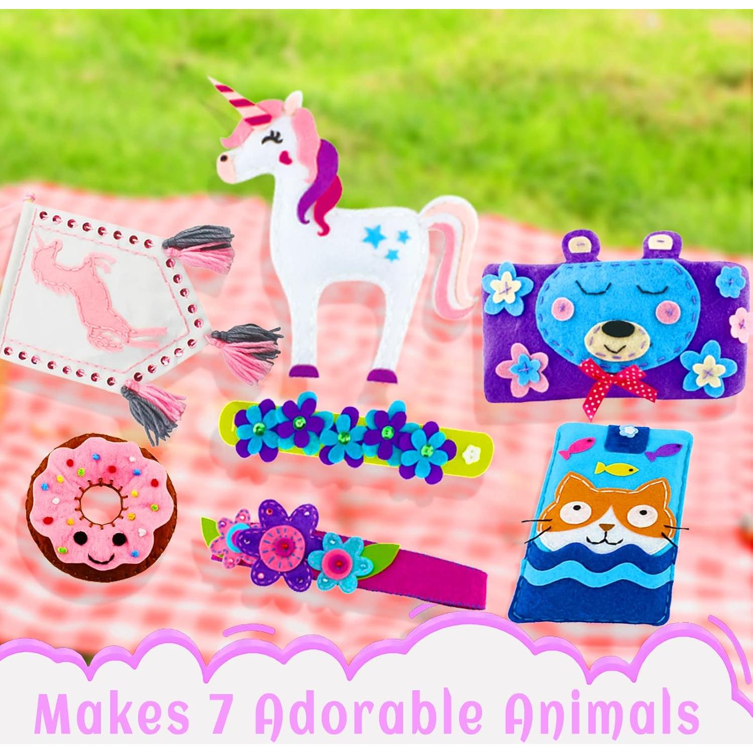 Kit de Costura HKKYO para Niños 7 Proyectos Fieltro Rosa