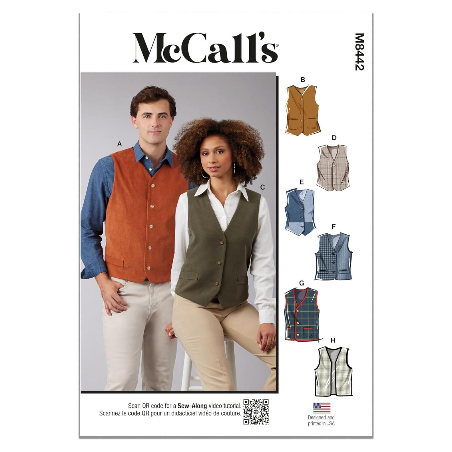 Kit de Patrón de Costura McCall's M8442 para Chalecos Unisex XS-XL