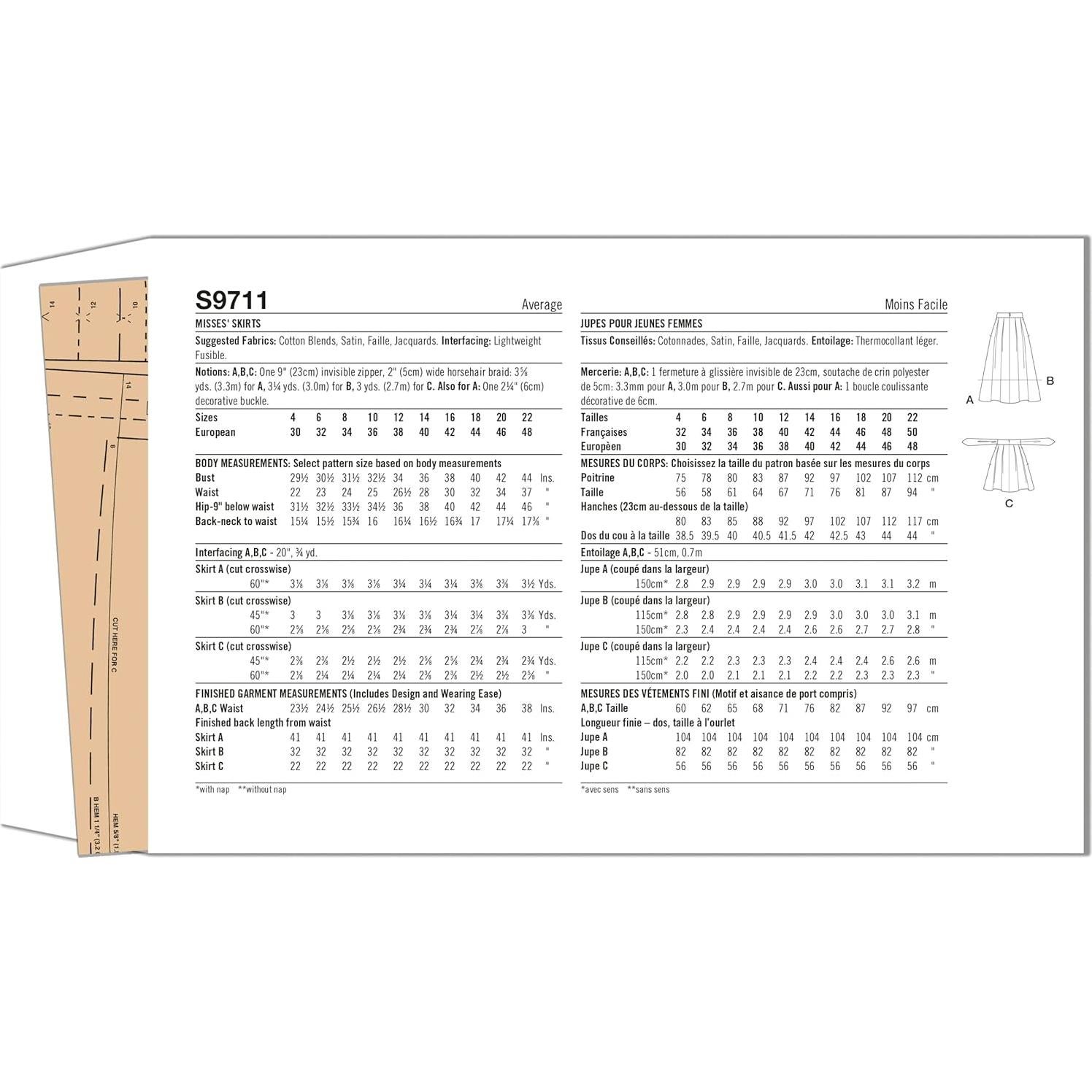 Kit de Patrones de Costura de Faldas Plisadas Simplicity Tallas 14-22