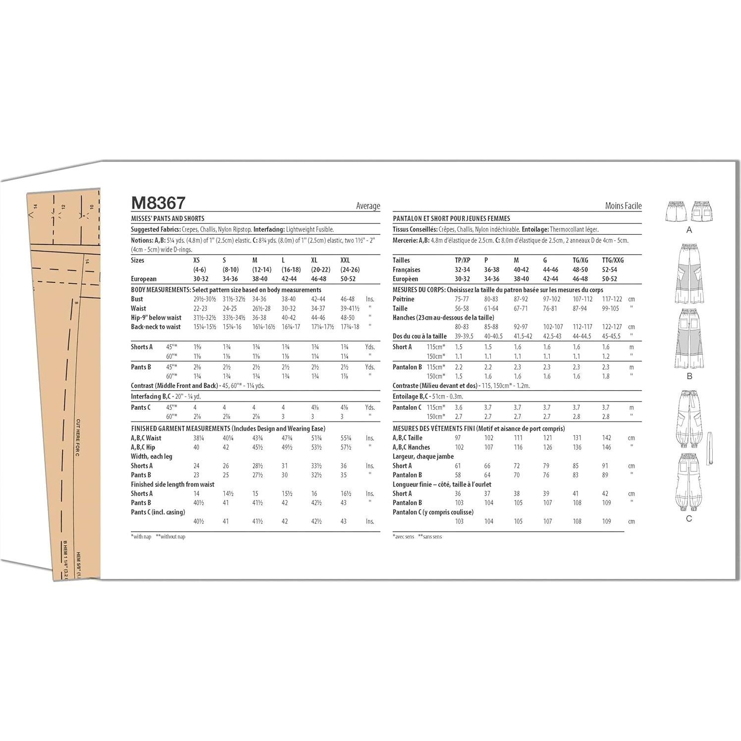 Kit de Patrón de Costura McCall M8367 para Pantalones y Cortos