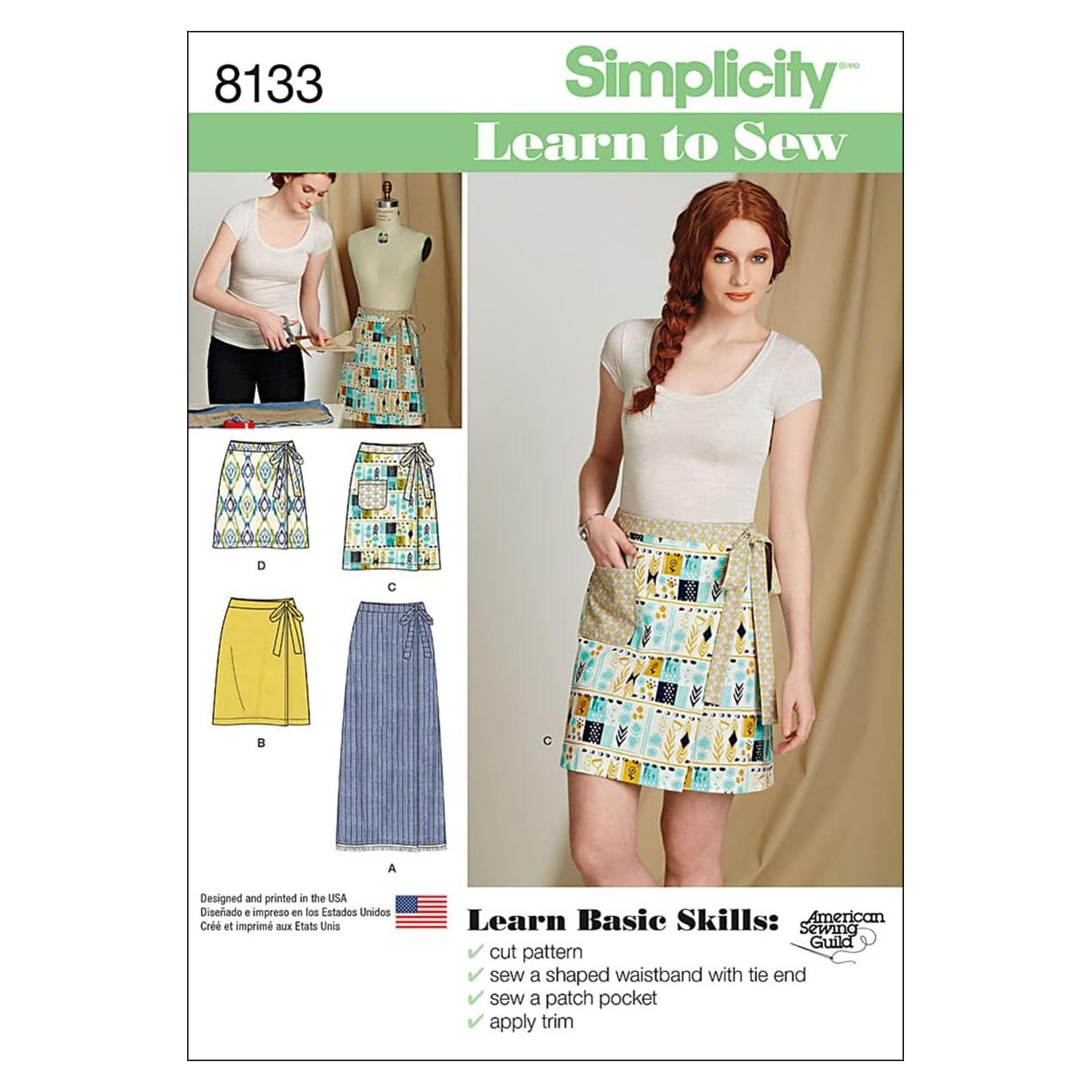 Kit de Patrón de Costura Simplicidad 8133 para Faldas Envolventes Tallas 6-18