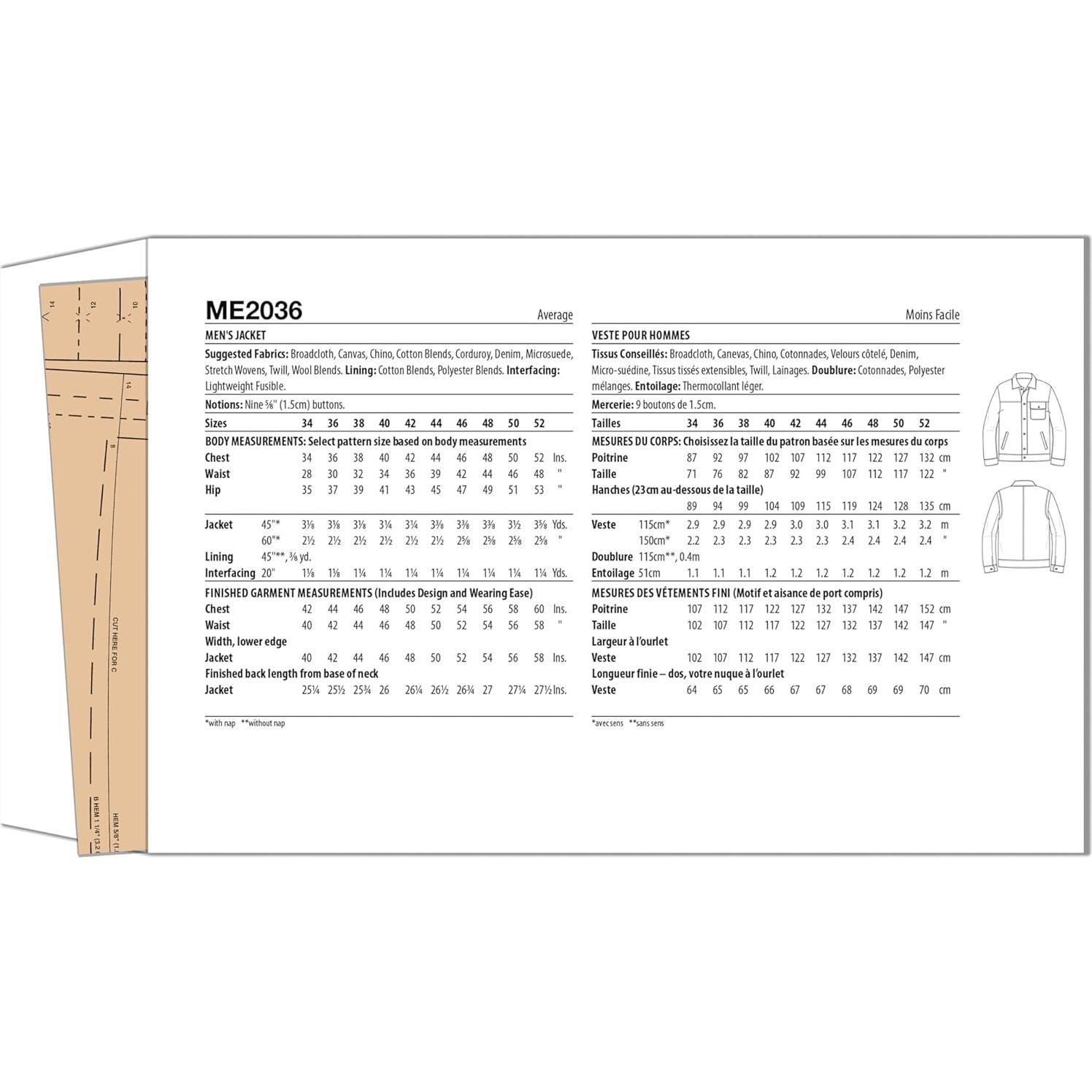Patrón de Costura Chaqueta Casual Hombre McCall's ME2036