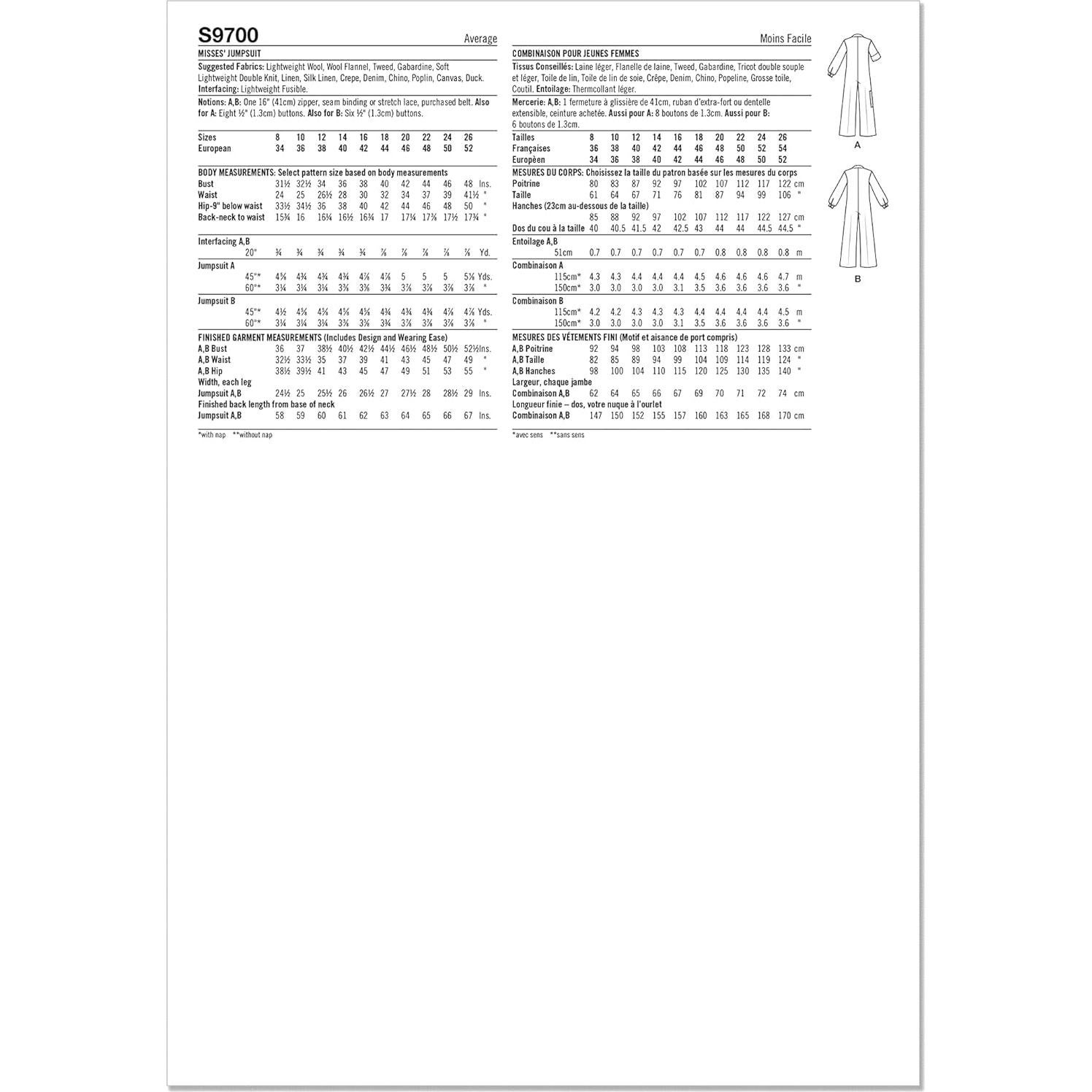 Kit de Patrón de Costura Mono Vintage Simplicity Tallas 8-16