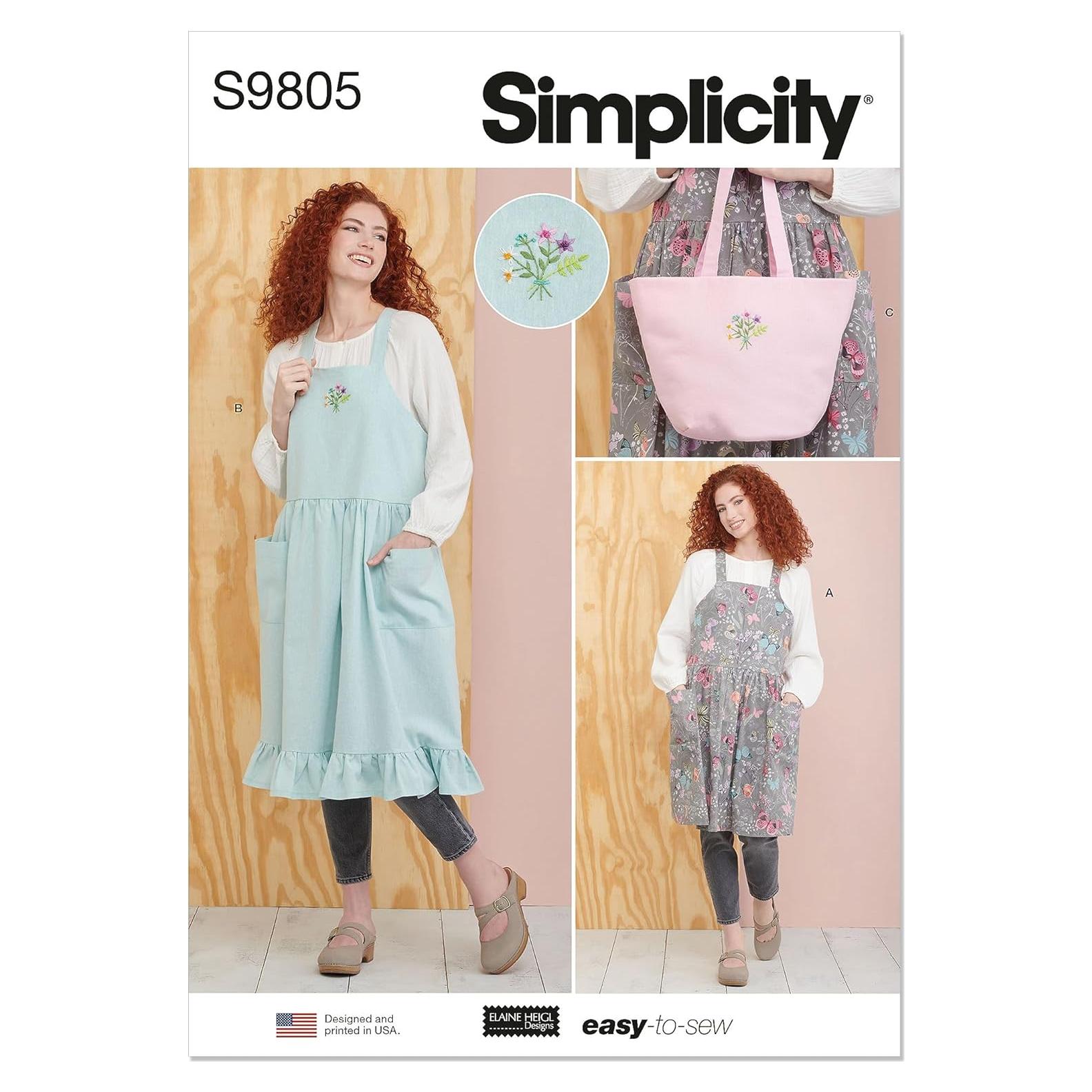 Patrón de Costura Delantal Pinafore y Tote Simplicidad S9805 XS-XL
