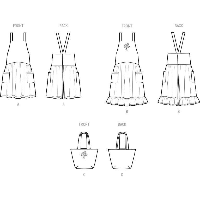 Patrón de Costura Delantal Pinafore y Tote Simplicidad S9805 XS-XL