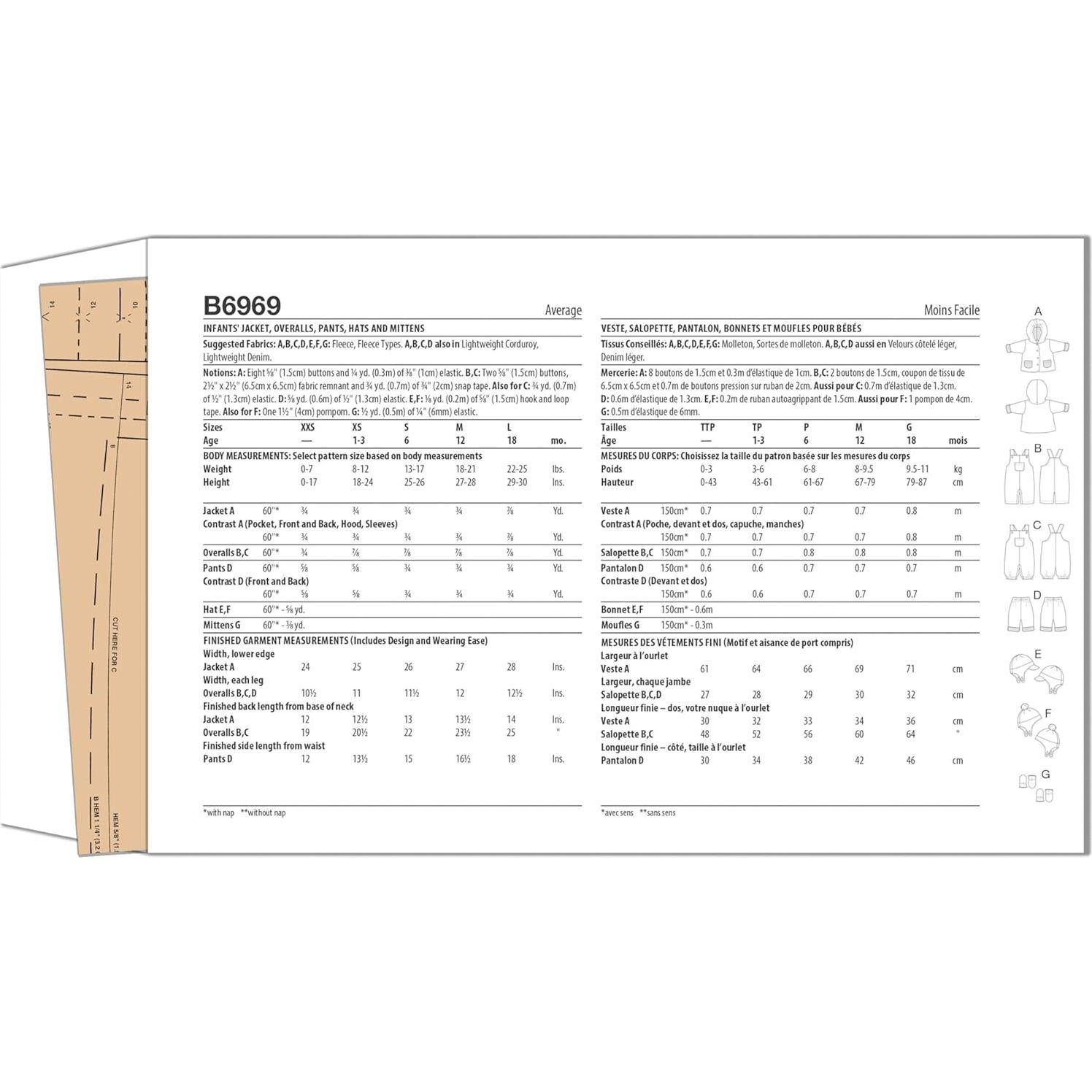 Kit de Patrones de Costura Butterick B6969 Tallas XXS-XL